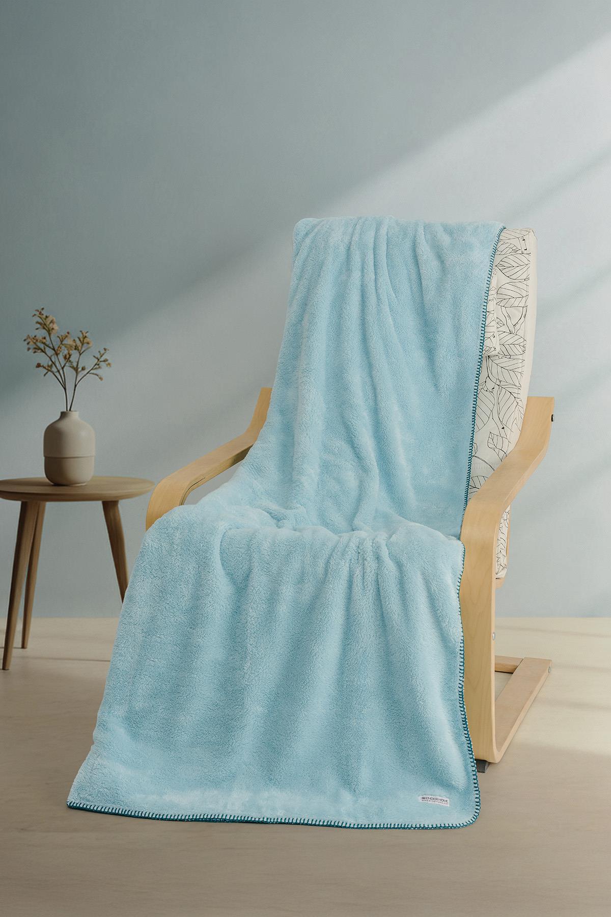 Plushnest Peluş TV & Koltuk Şalı Tek kişilik – 110x160 Cm Turkuaz - Ender Home