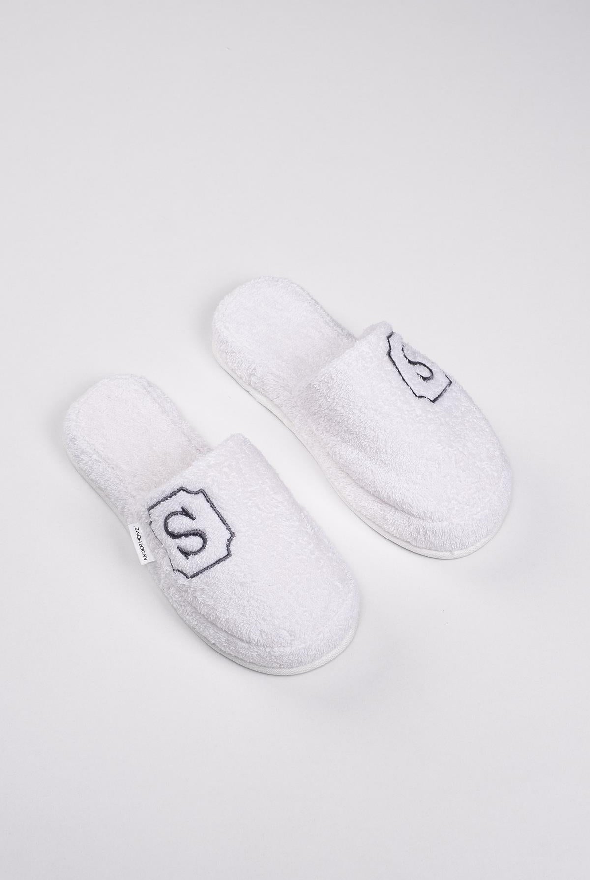 S Harf Nakışlı Banyo Ve Ev Havlu Terliği – %100 Pamuk Kaymaz Kalın Taban - Ender Home