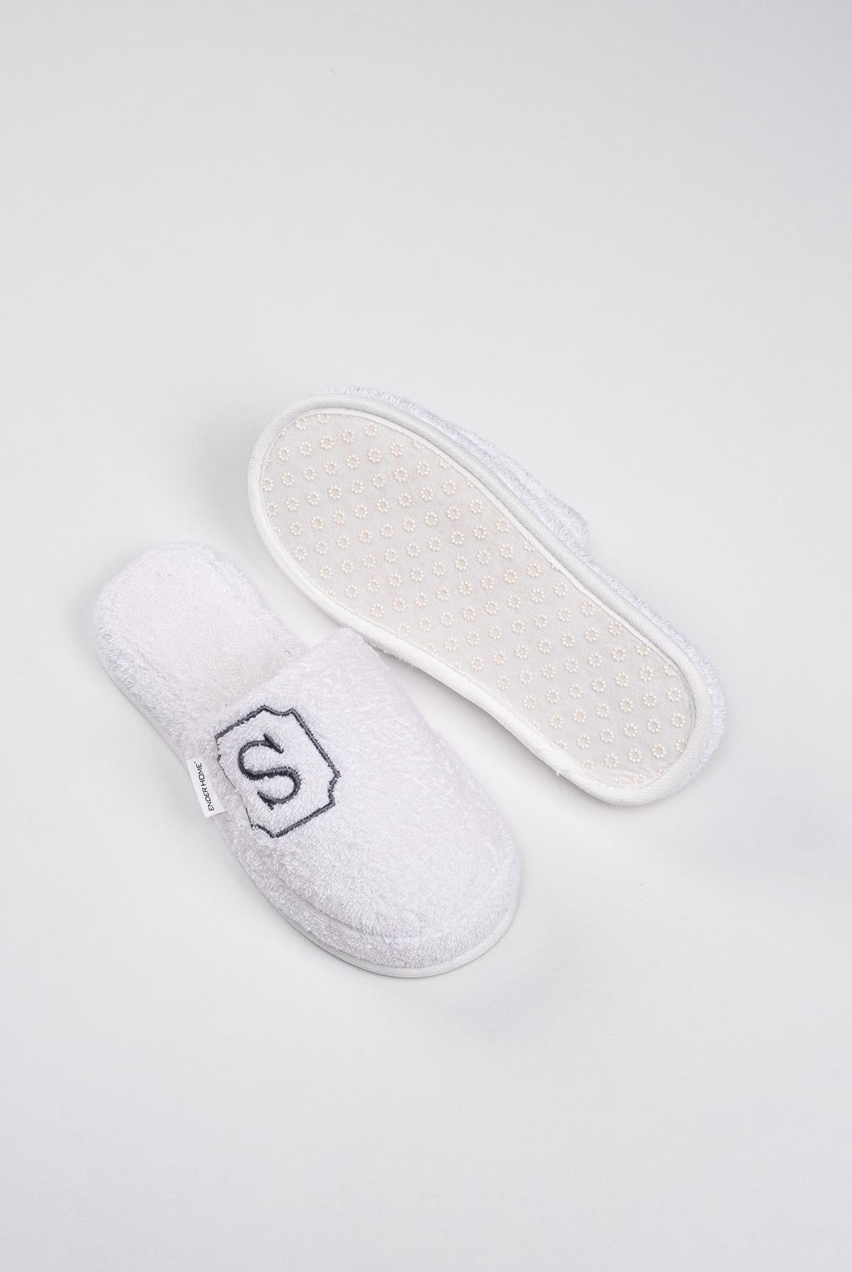 S Harf Nakışlı Banyo Ve Ev Havlu Terliği – %100 Pamuk Kaymaz Kalın Taban - Ender Home