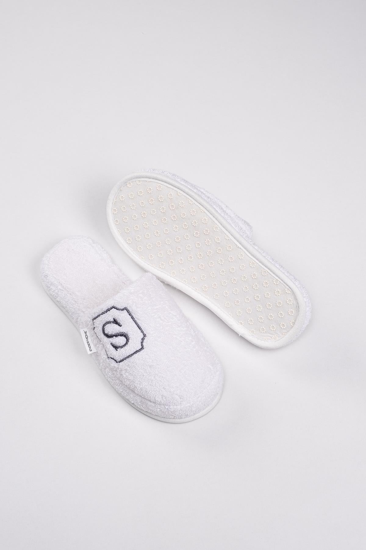 S Harf Nakışlı Banyo Ve Ev Havlu Terliği – %100 Pamuk Kaymaz Kalın Taban - Ender Home