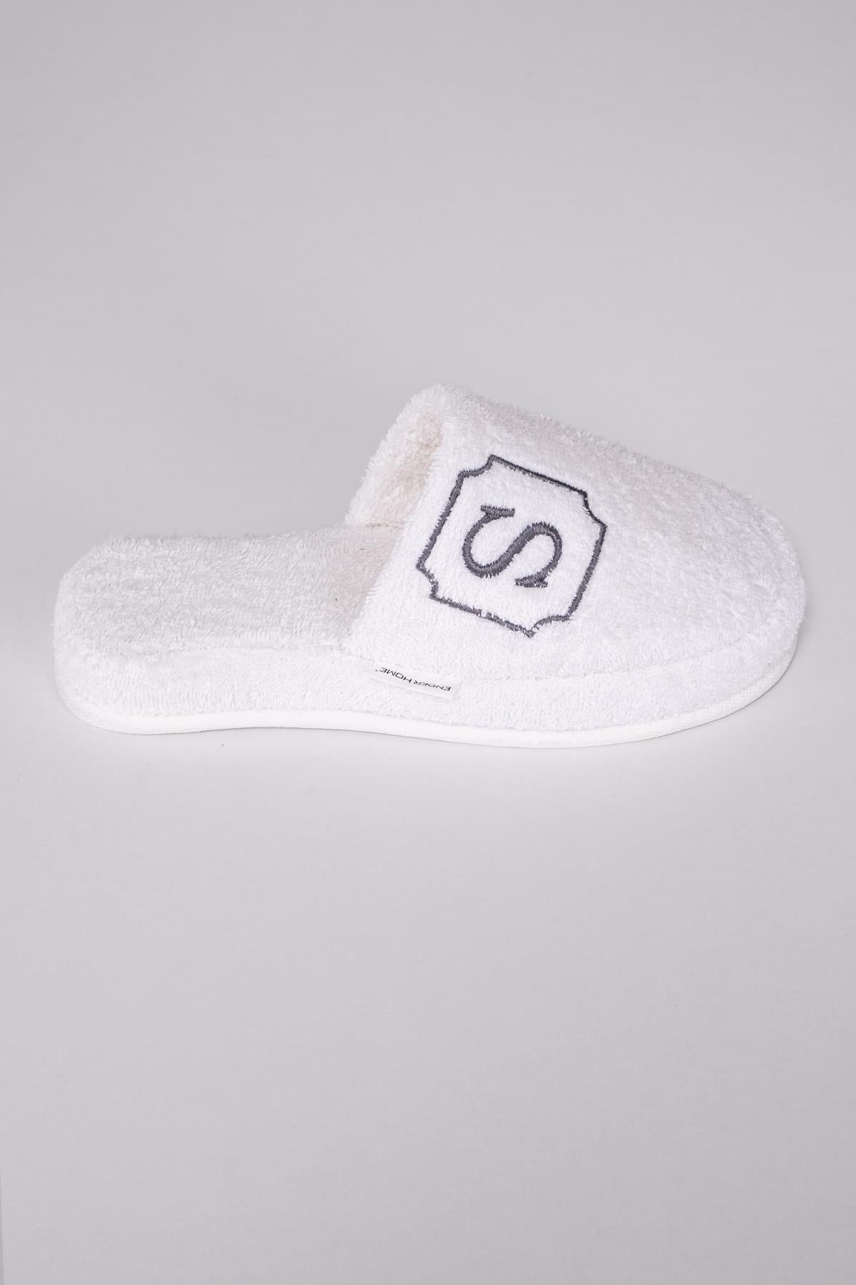 S Harf Nakışlı Banyo Ve Ev Havlu Terliği – %100 Pamuk Kaymaz Kalın Taban - Ender Home