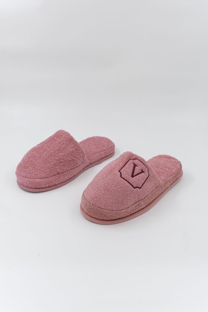 V Harf Nakışlı Banyo Ve Ev Havlu Terliği – %100 Pamuk Kaymaz Kalın Taban - Ender Home