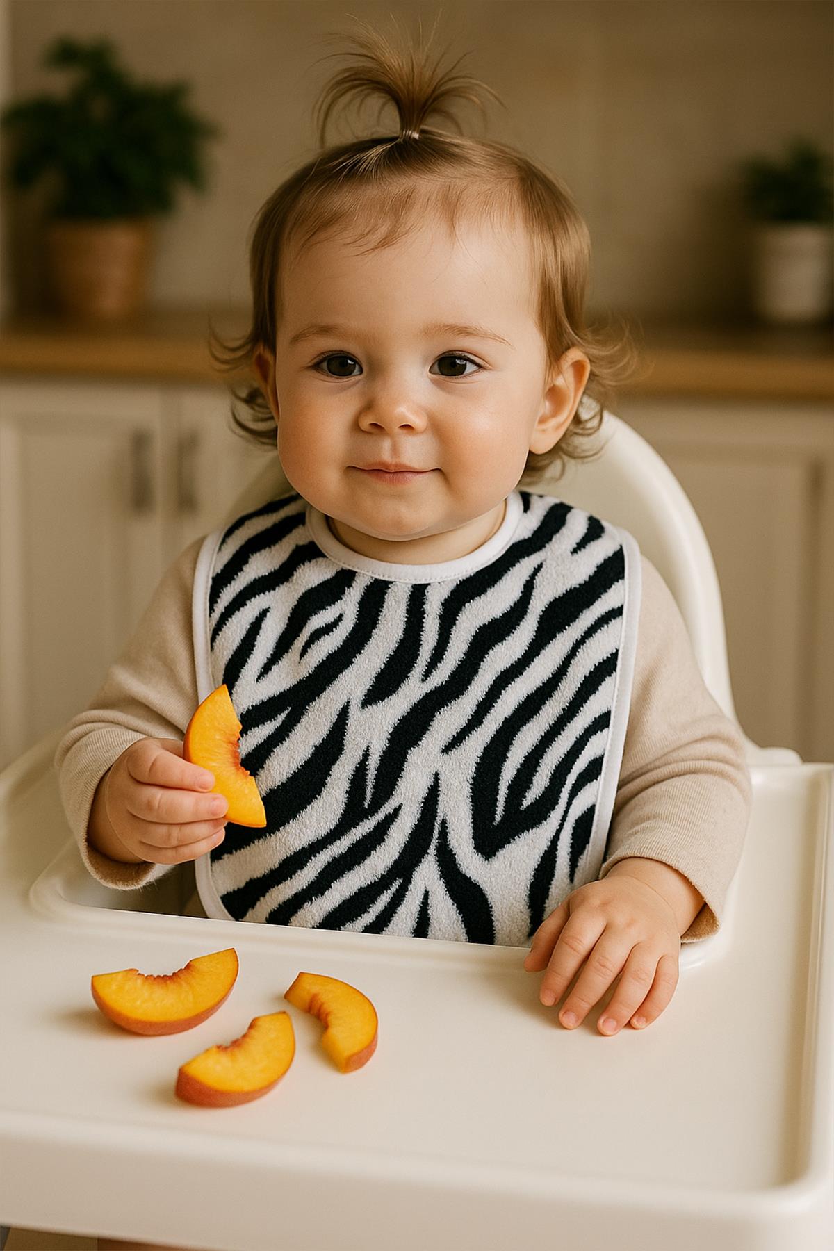 Wild Spirit 2'li Zebra Desenli Bebek Mama Önlüğü – Sıvı Geçirmez %100 Pamuk 25x40 Cm Zebra Baskılı- Beyaz Biyeli - Ender Home