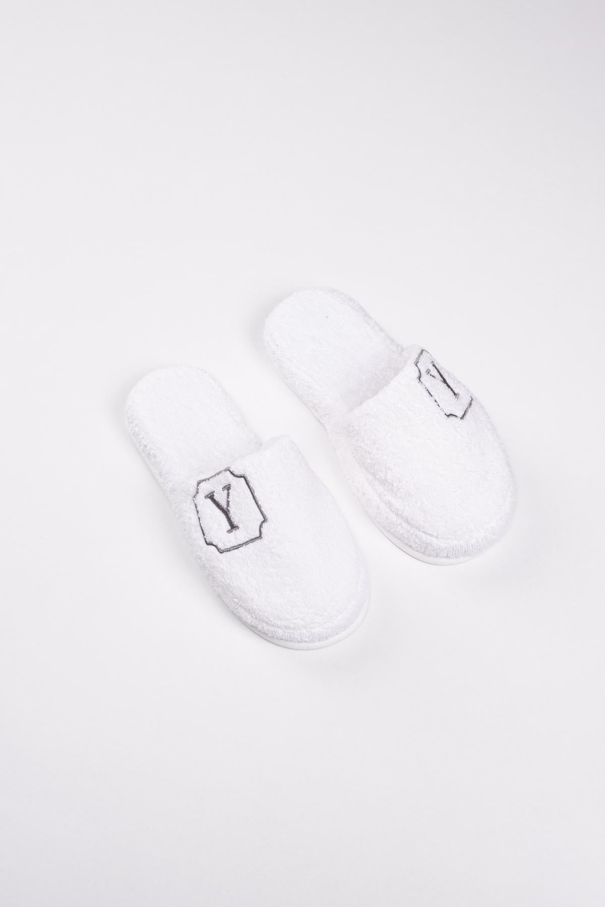 Y Harf Nakışlı Banyo Ve Ev Havlu Terliği – %100 Pamuk Kaymaz Kalın Taban - Ender Home