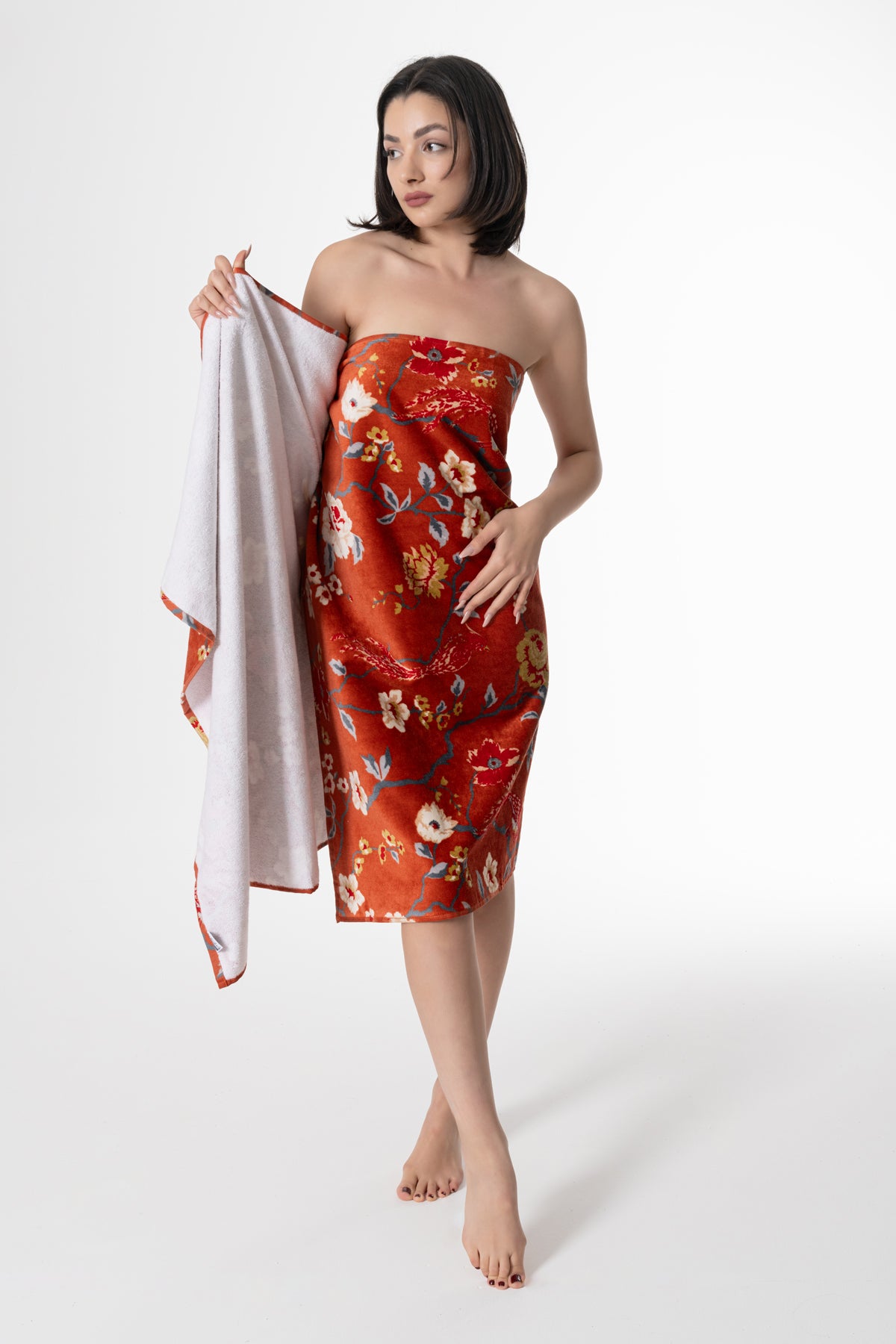 Red Bırd Desen Kadife Banyo Ve Plaj Havlusu %100 Pamuklu - Ender Home