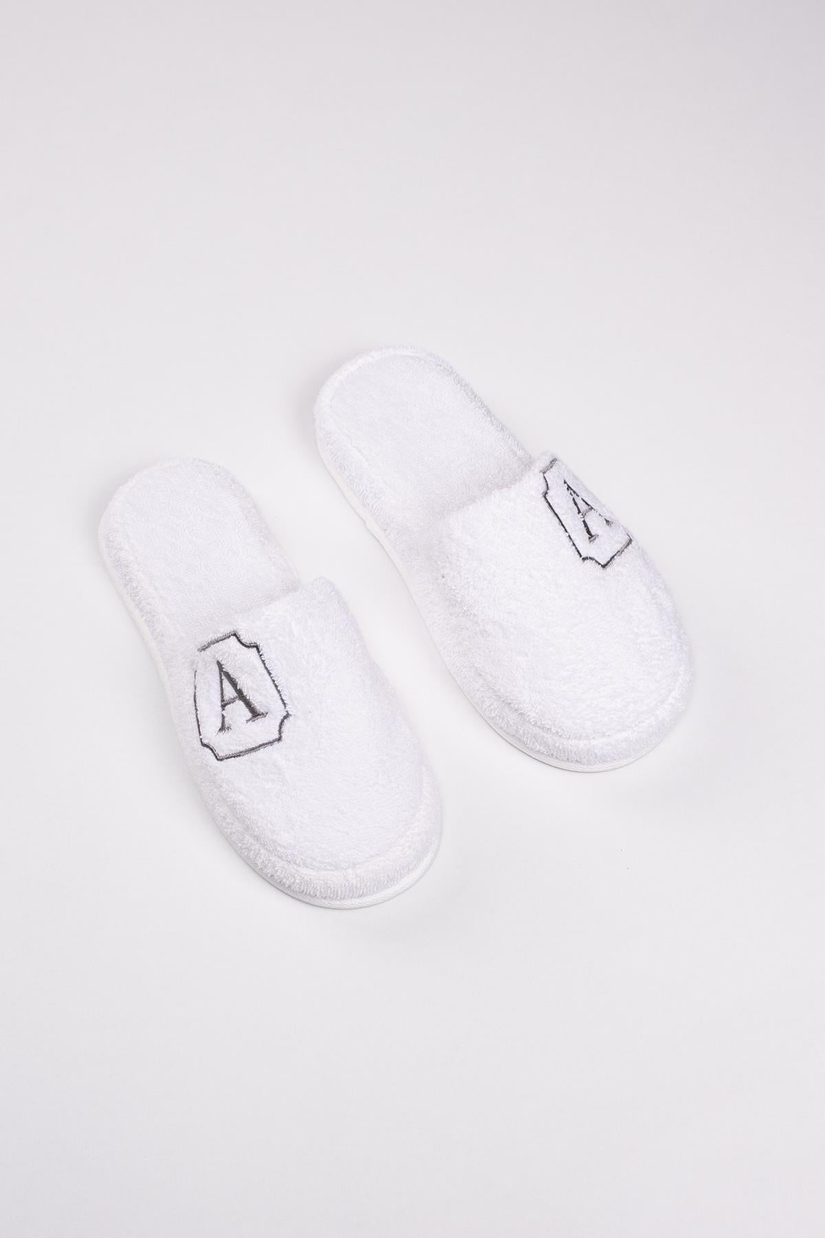 A Harf Nakışlı Banyo Ve Ev Havlu Terliği – %100 Pamuk Kaymaz Kalın Taban - Ender Home