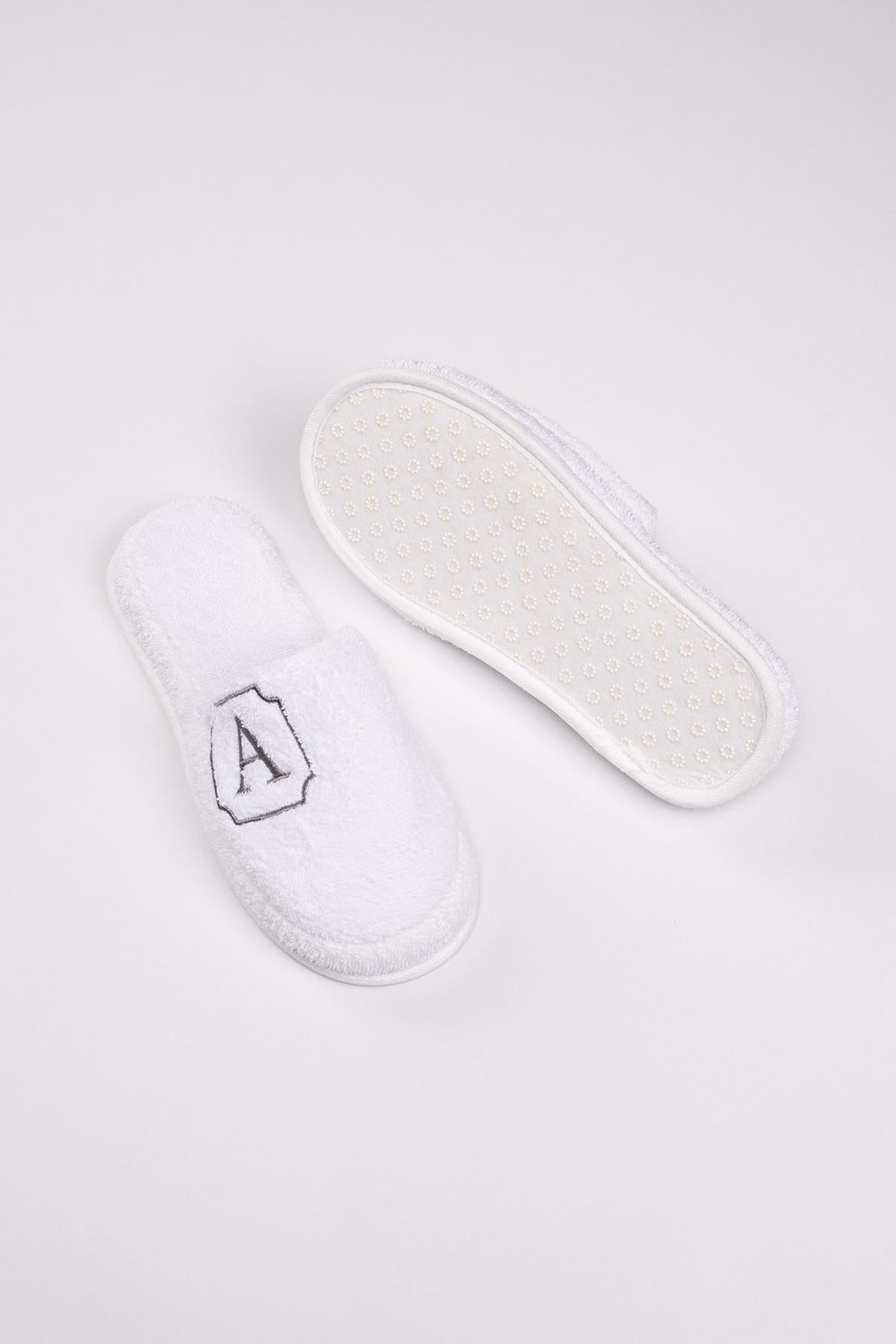 A Harf Nakışlı Banyo Ve Ev Havlu Terliği – %100 Pamuk Kaymaz Kalın Taban - Ender Home