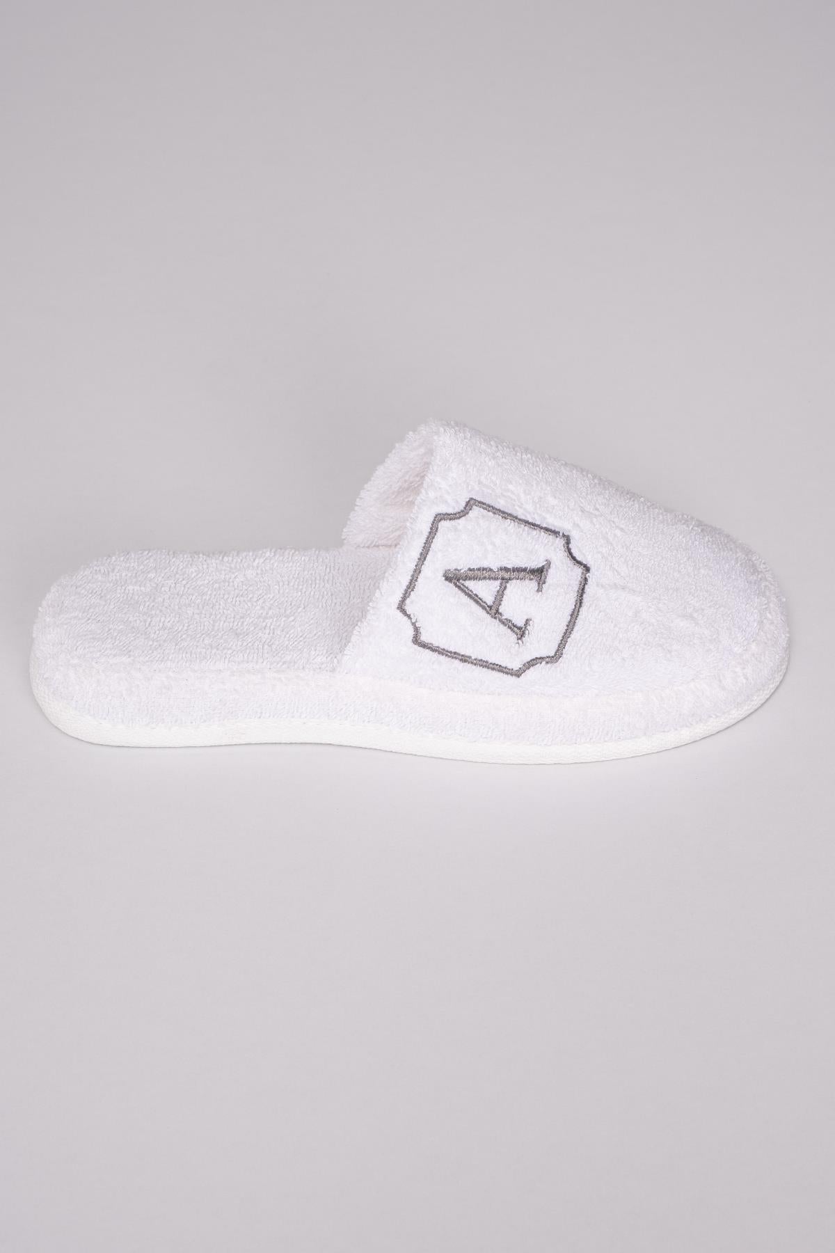 A Harf Nakışlı Banyo Ve Ev Havlu Terliği – %100 Pamuk Kaymaz Kalın Taban - Ender Home