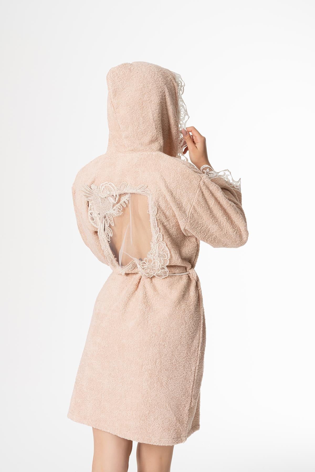 Ada Gelin Bornoz Set 5 Parça Dantelli Çeyizlik Takım Bej - Ender Home