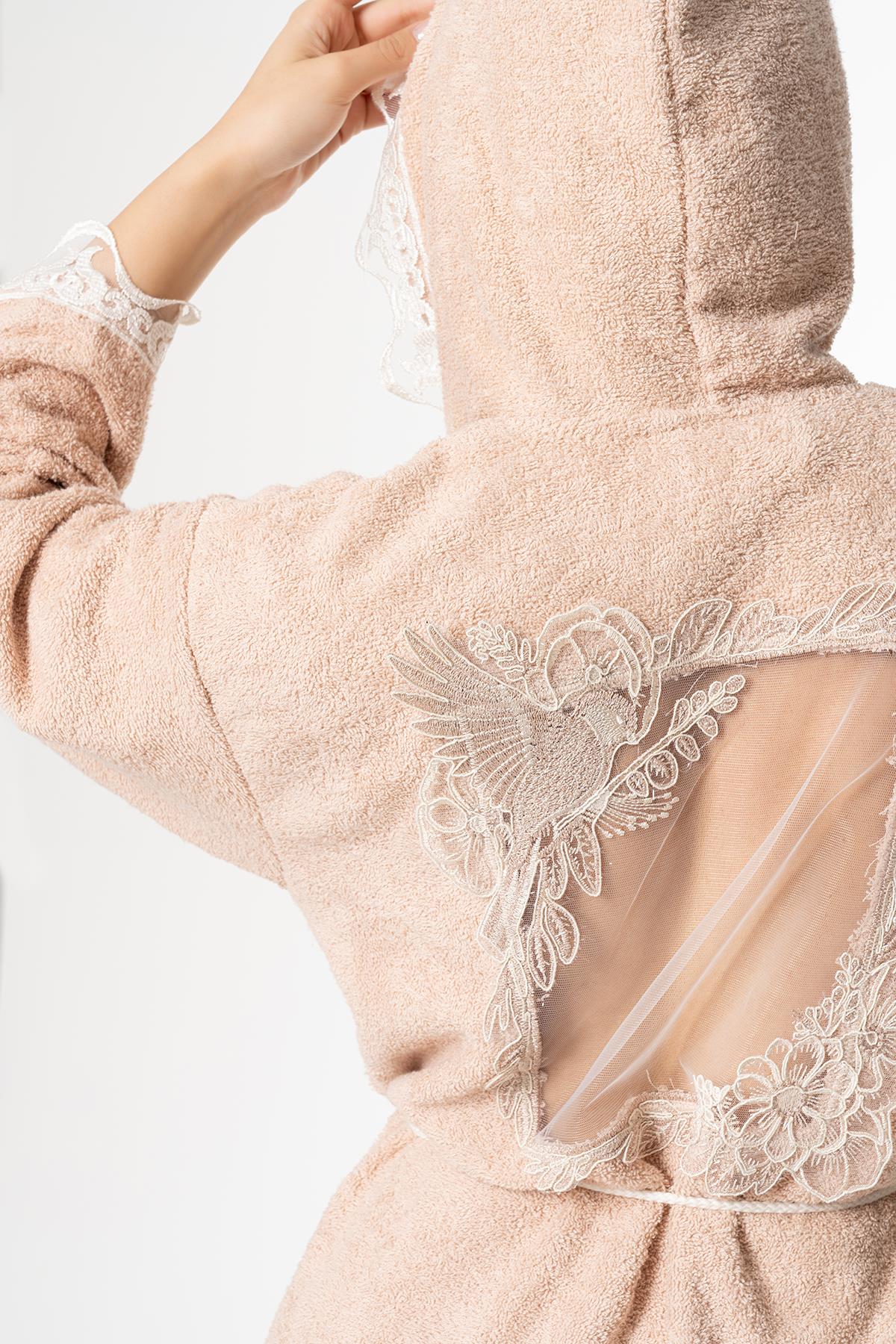 Ada Gelin Bornoz Set 5 Parça Dantelli Çeyizlik Takım Bej - Ender Home