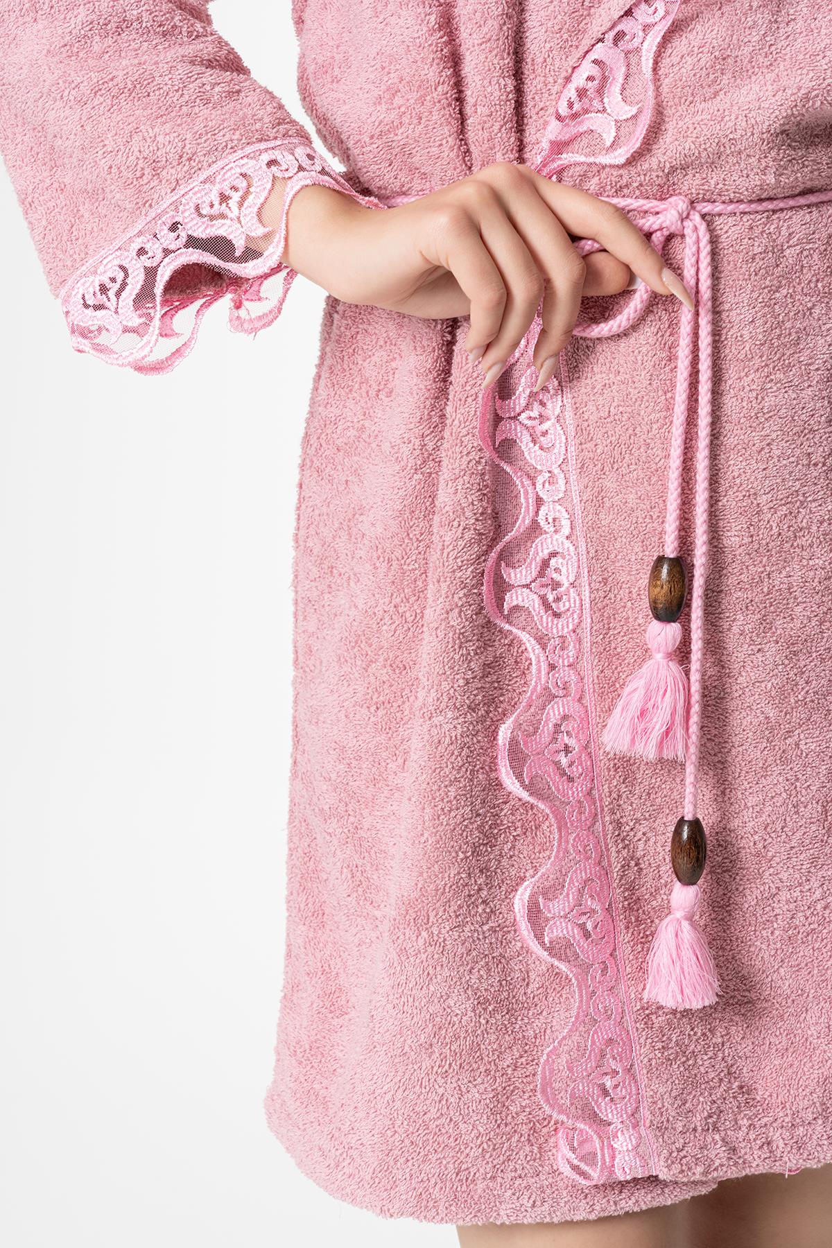 Ada Gelin Bornoz Set 5 Parça Dantelli Çeyizlik Takım Pembe - Ender Home