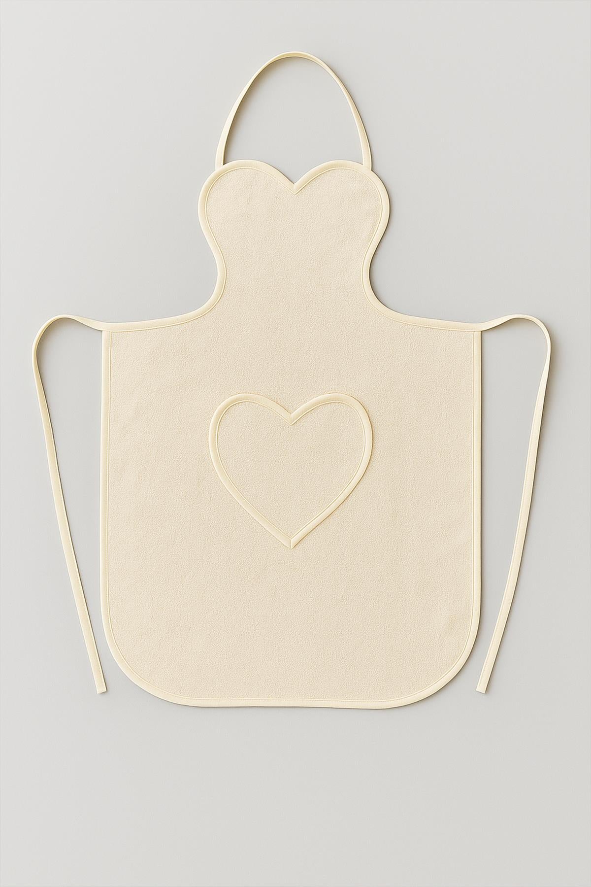 Amor Kalpli Havlu Mutfak Önlüğü – Ayarlanabilir Askılı Krem - Ender Home