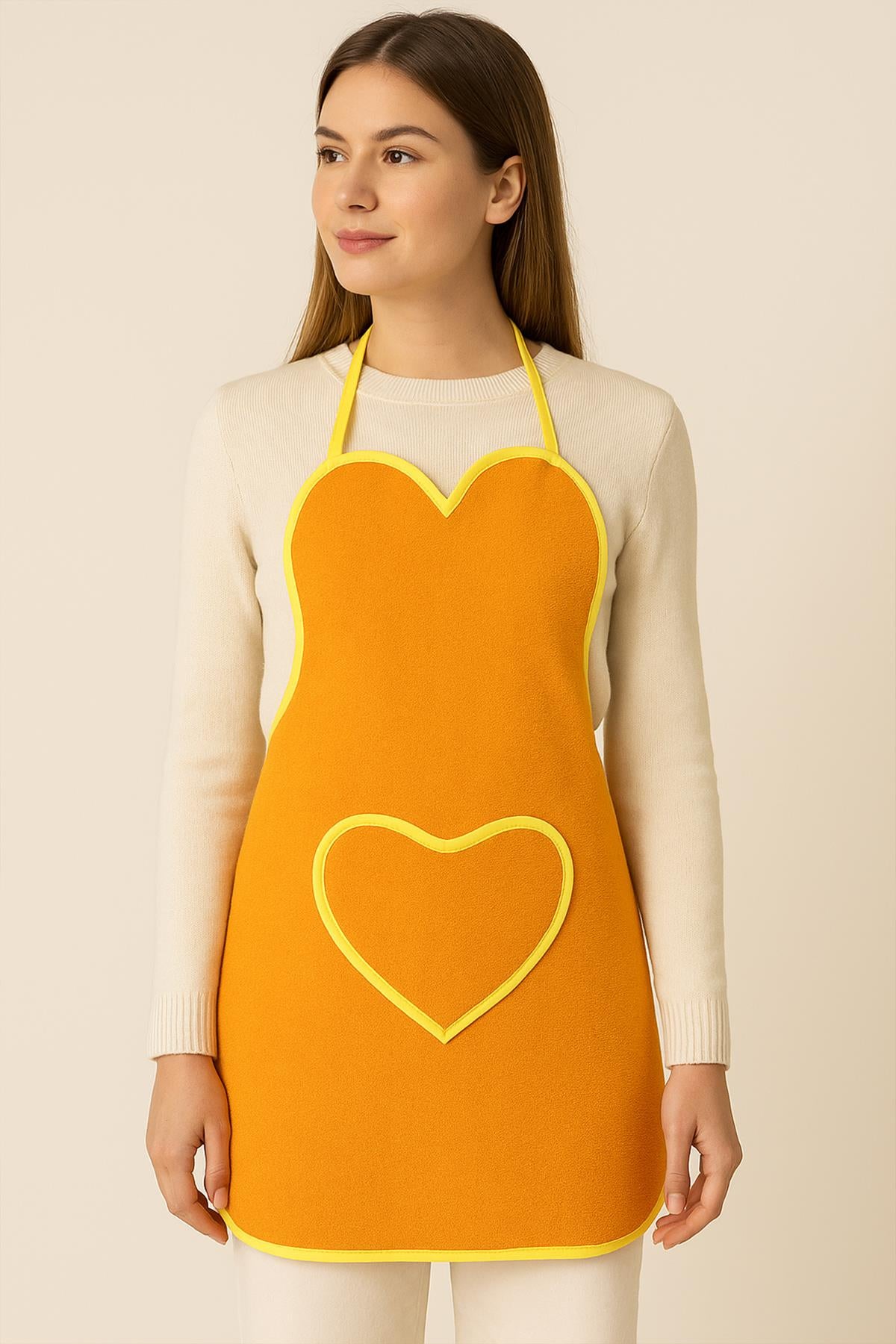 Amor Kalpli Havlu Mutfak Önlüğü – Ayarlanabilir Askılı Oranj - Ender Home