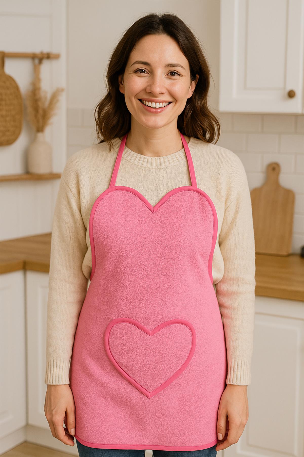 Amor Kalpli Havlu Mutfak Önlüğü – Ayarlanabilir Askılı Pembe - Ender Home