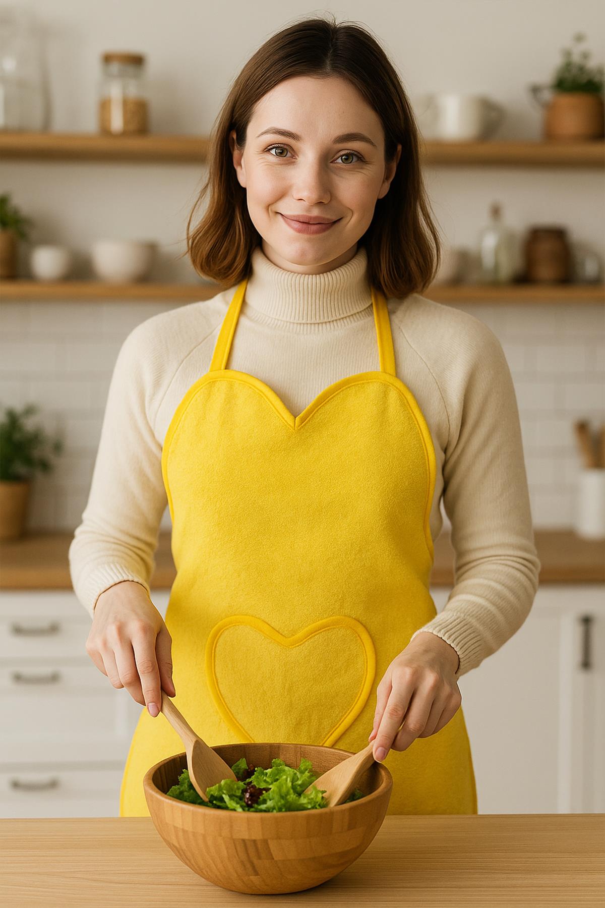 Amor Kalpli Havlu Mutfak Önlüğü – Ayarlanabilir Askılı Sarı - Ender Home