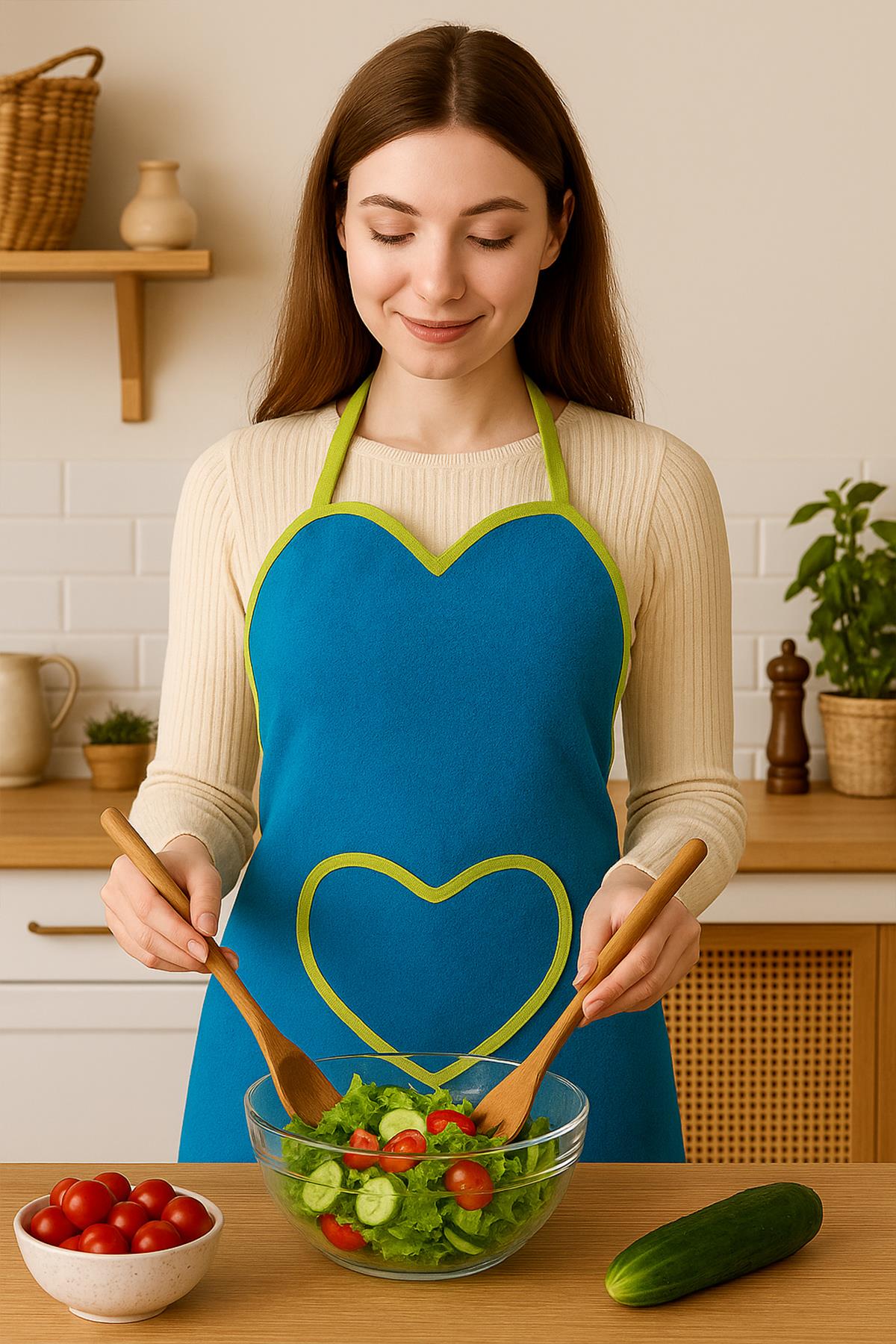 Amor Kalpli Havlu Mutfak Önlüğü – Ayarlanabilir Askılı Turkuaz - Ender Home