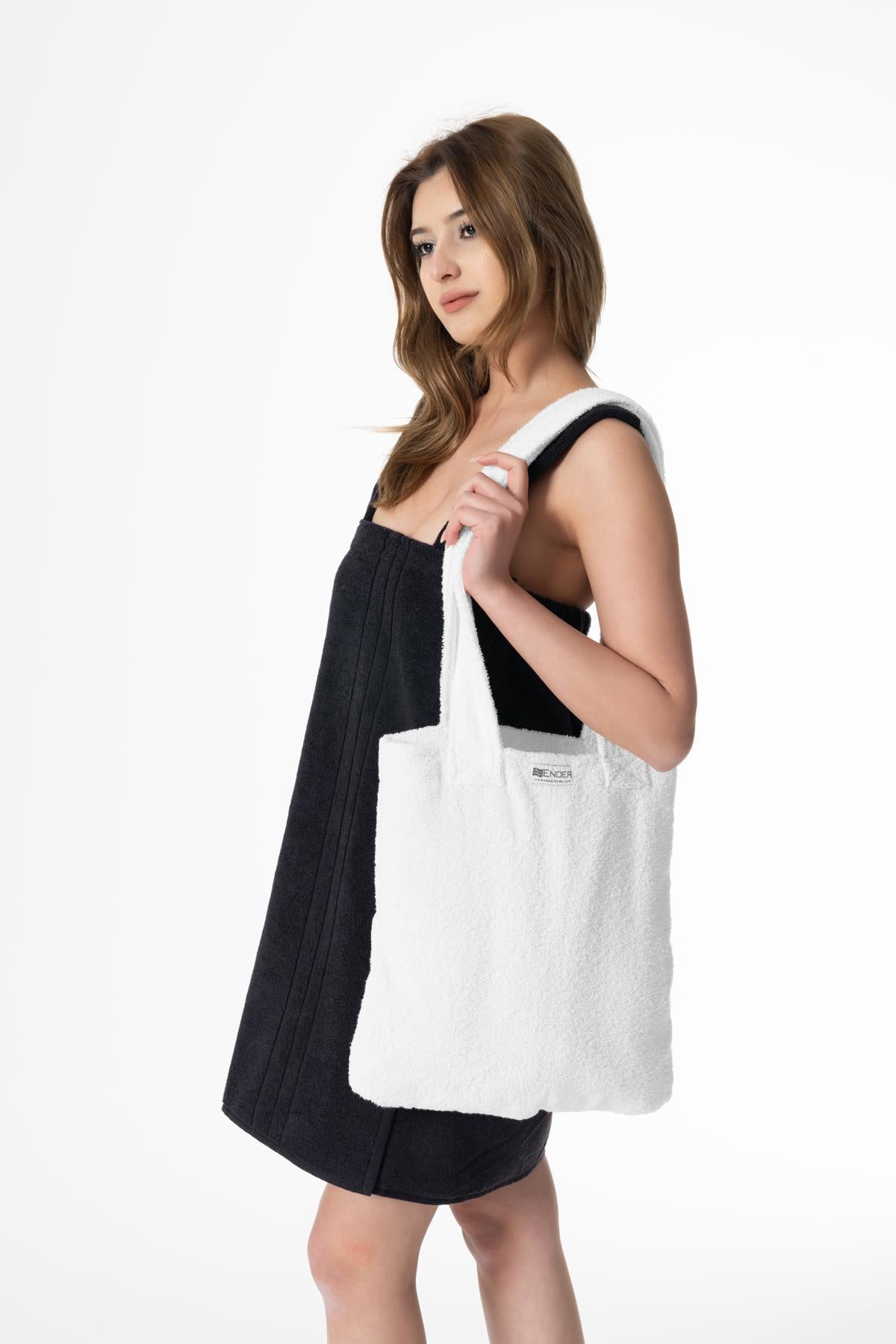 BeachMate Omuz Çantalı Plaj Havlusu – Fermuarlı , Cepli, Taşınabilir Konfor Beyaz - Ender Home