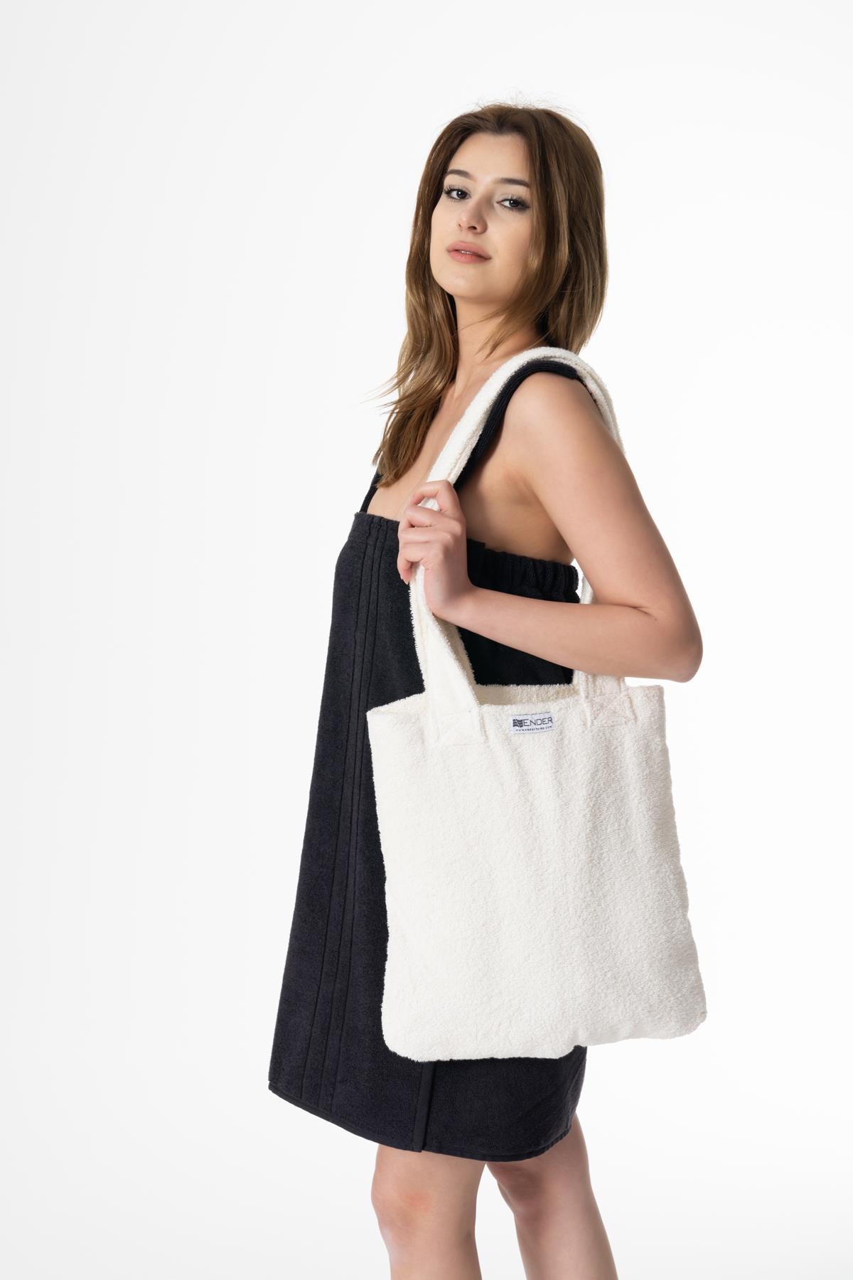 BeachMate Omuz Çantalı Plaj Havlusu – Fermuarlı , Cepli, Taşınabilir Konfor Ekru - Ender Home