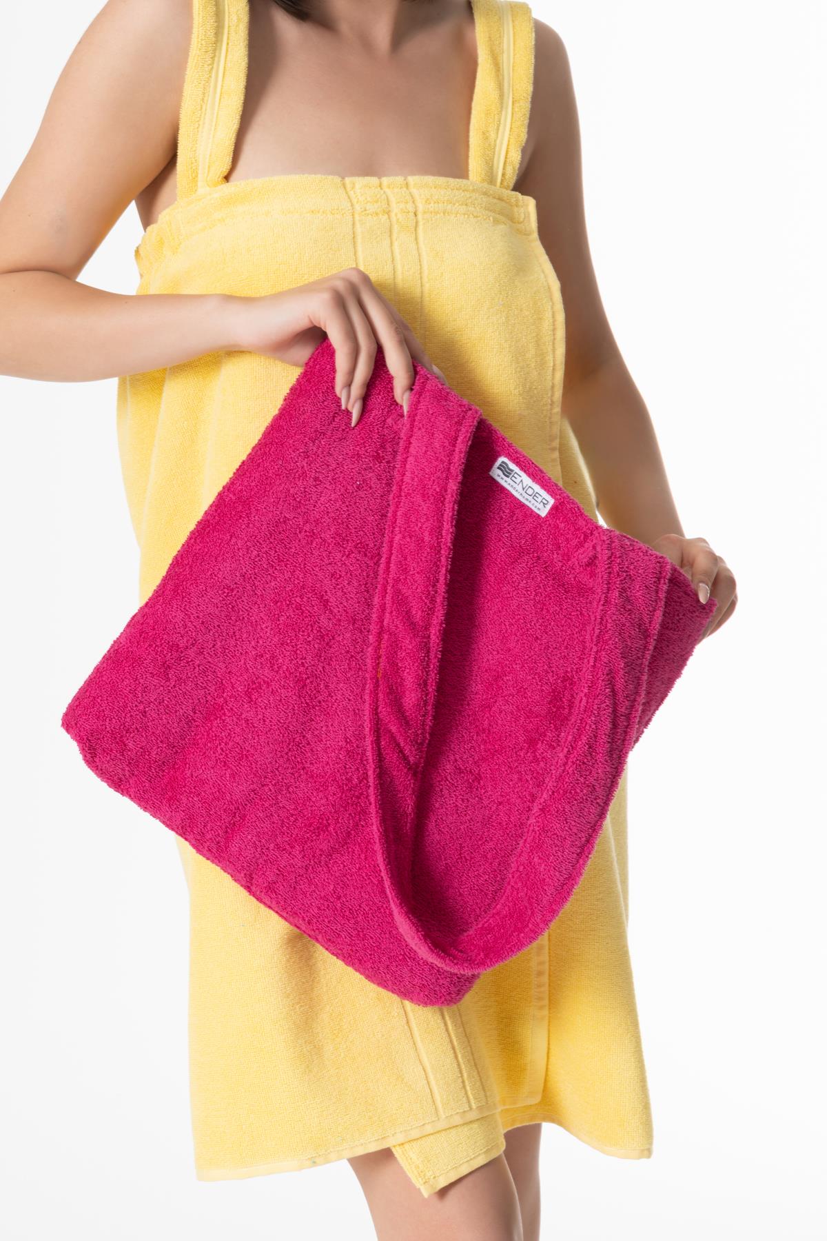 BeachMate Omuz Çantalı Plaj Havlusu – Fermuarlı , Cepli, Taşınabilir Konfor Fuşya - Ender Home