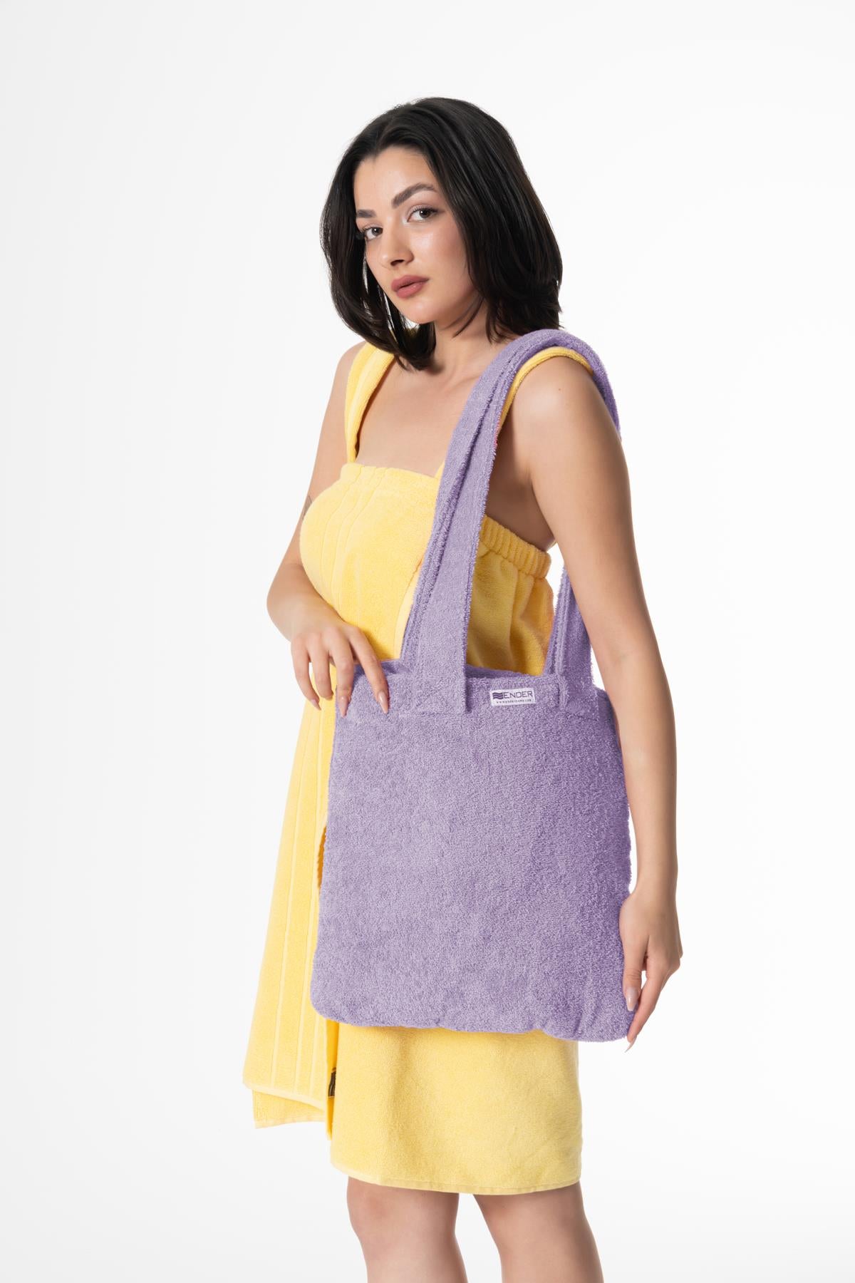 BeachMate Omuz Çantalı Plaj Havlusu – Fermuarlı , Cepli, Taşınabilir Konfor Lila - Ender Home