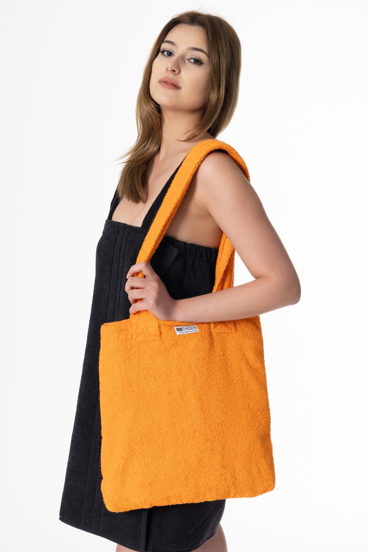 BeachMate Omuz Çantalı Plaj Havlusu – Fermuarlı , Cepli, Taşınabilir Konfor Oranj - Ender Home