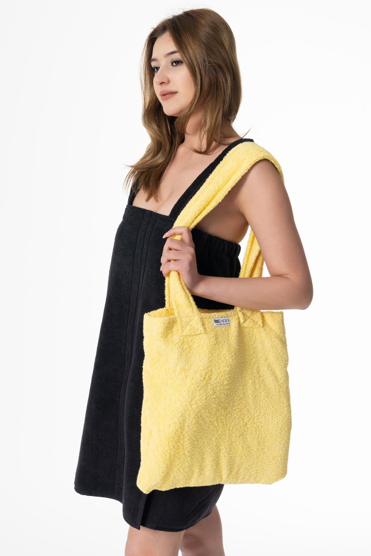 BeachMate Omuz Çantalı Plaj Havlusu – Fermuarlı , Cepli, Taşınabilir Konfor Sarı - Ender Home