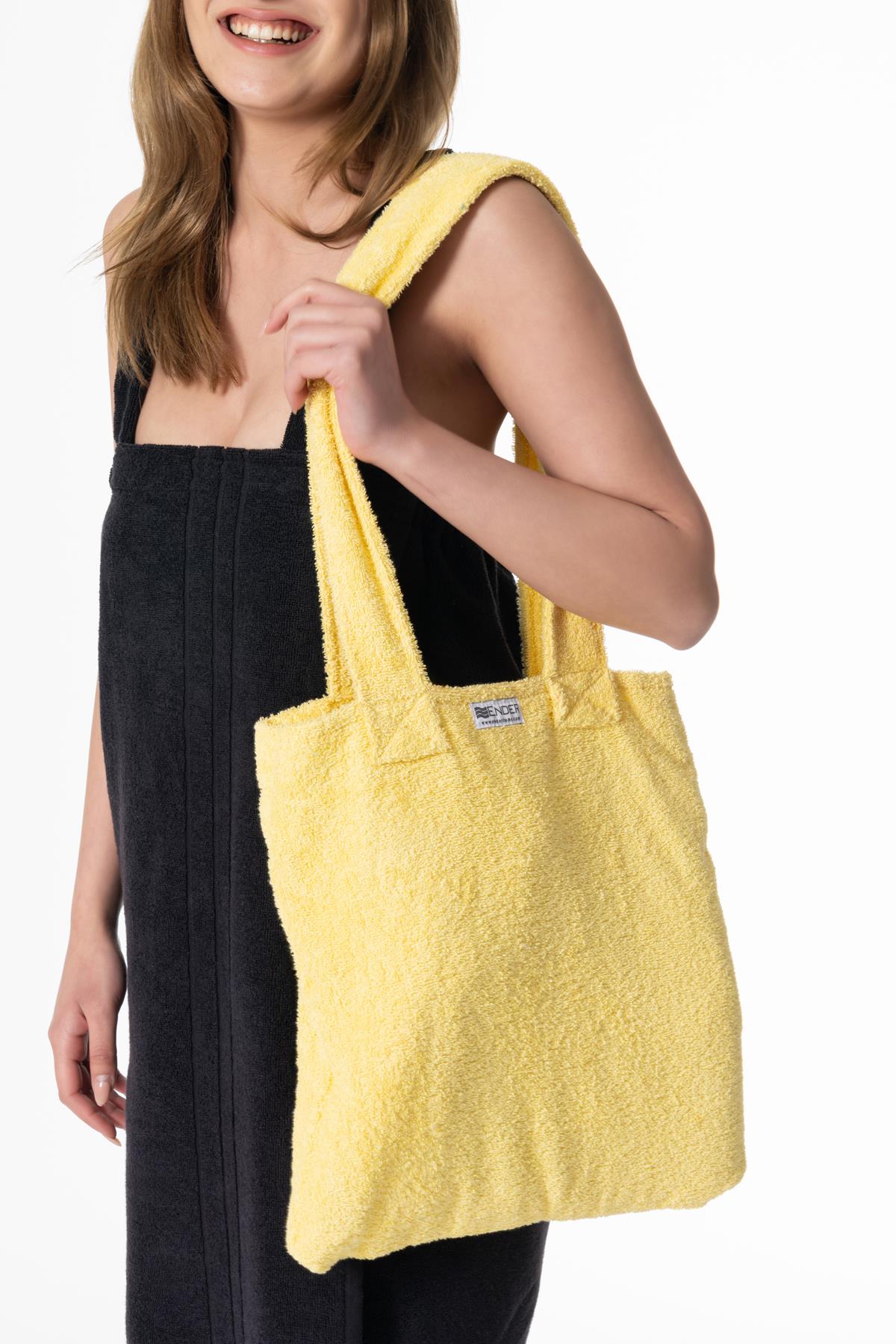 BeachMate Omuz Çantalı Plaj Havlusu – Fermuarlı , Cepli, Taşınabilir Konfor Sarı - Ender Home