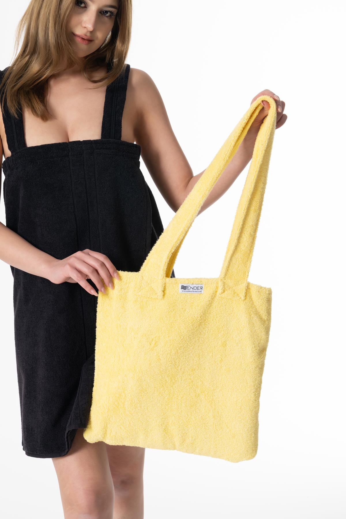 BeachMate Omuz Çantalı Plaj Havlusu – Fermuarlı , Cepli, Taşınabilir Konfor Sarı - Ender Home