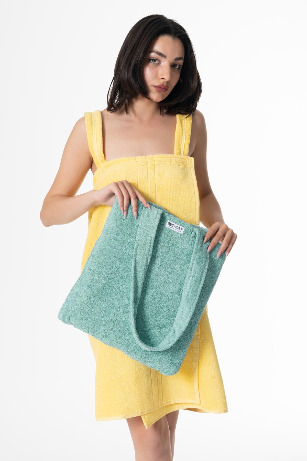 BeachMate Omuz Çantalı Plaj Havlusu – Fermuarlı , Cepli, Taşınabilir Konfor Su Yeşili - Ender Home