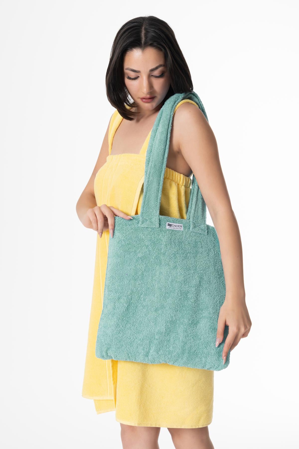 BeachMate Omuz Çantalı Plaj Havlusu – Fermuarlı , Cepli, Taşınabilir Konfor Su Yeşili - Ender Home