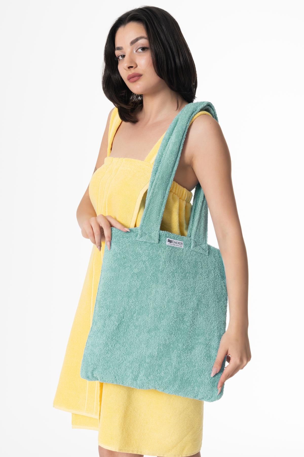 BeachMate Omuz Çantalı Plaj Havlusu – Fermuarlı , Cepli, Taşınabilir Konfor Su Yeşili - Ender Home