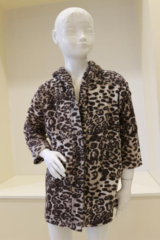 Leopar Desen Bebek & Çocuk Kapşonlu Bornoz | %100 Pamuk Unisex