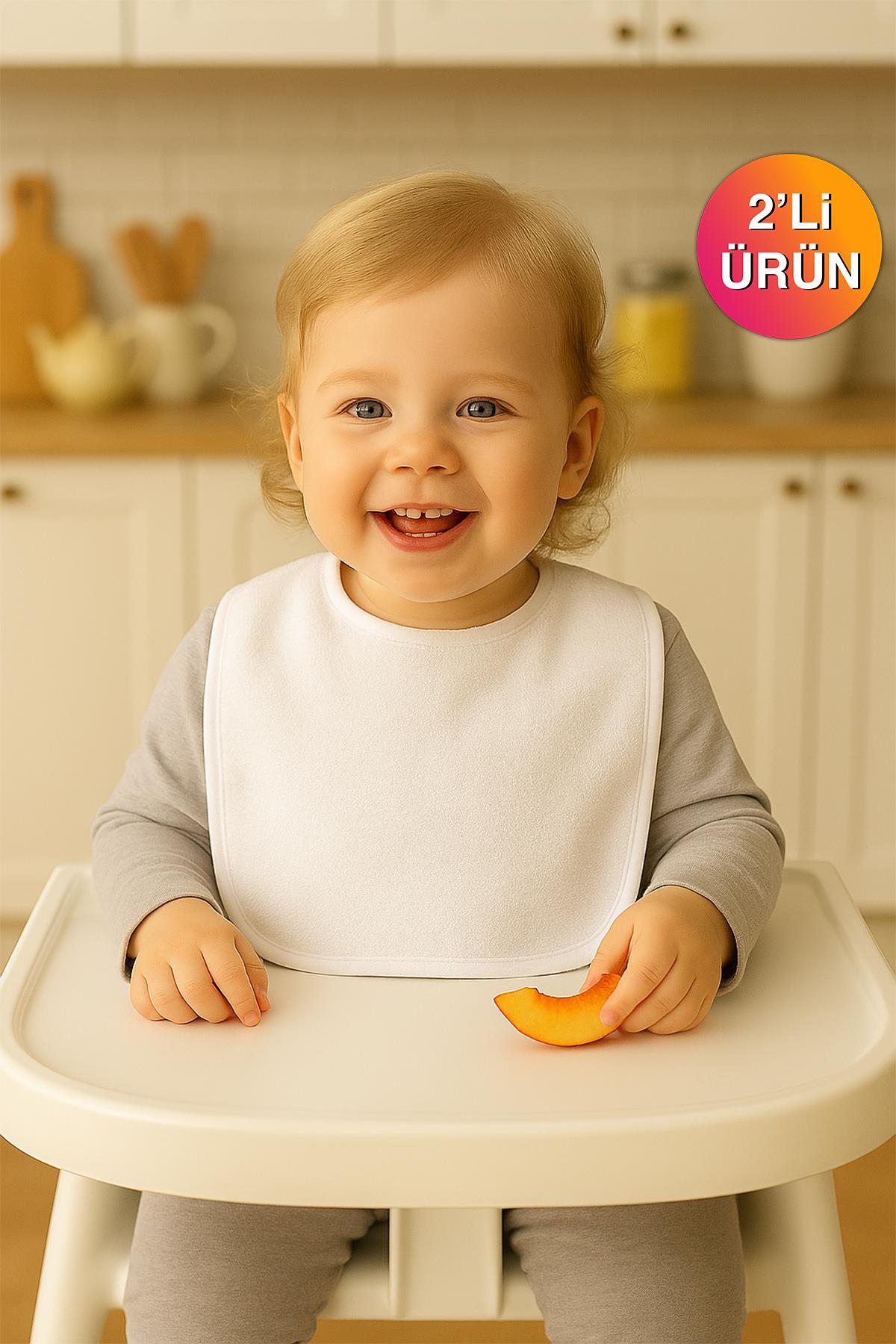 CottonVerse 2'li Bebek Mama Önlüğü – %100 Pamuk Havlu 25x30 cm Beyaz - Ender Home