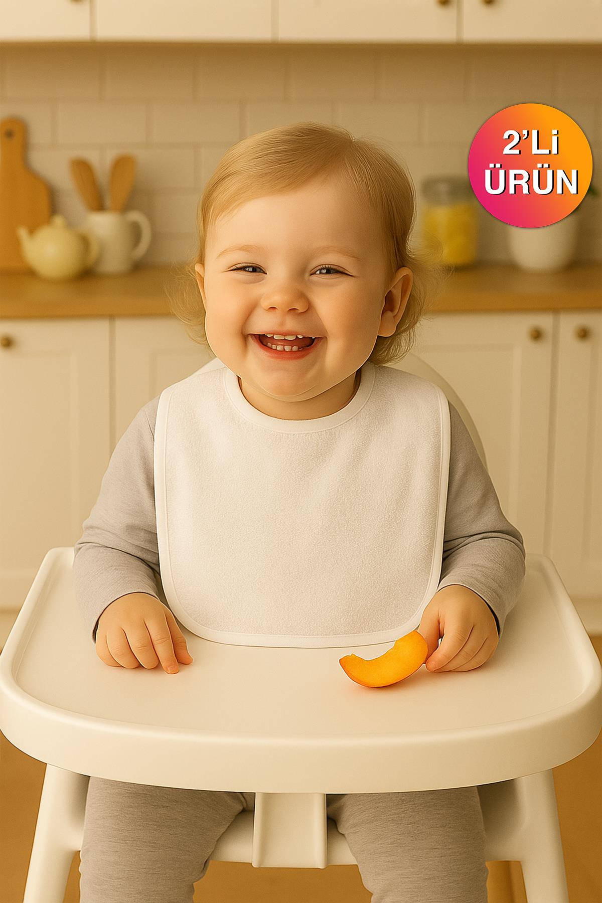 CottonVerse 2'li Bebek Mama Önlüğü – %100 Pamuk Havlu 25x30 cm Ekru - Ender Home