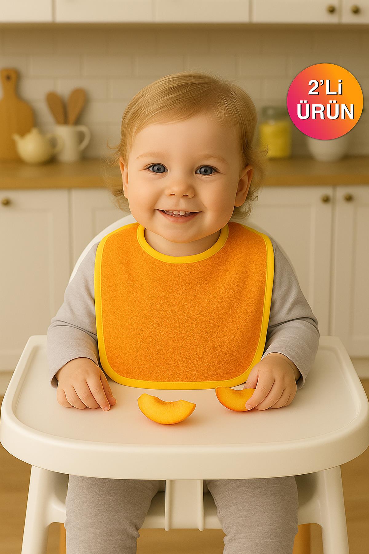 CottonVerse 2'li Bebek Mama Önlüğü – %100 Pamuk Havlu 25x30 cm Oranj - Ender Home