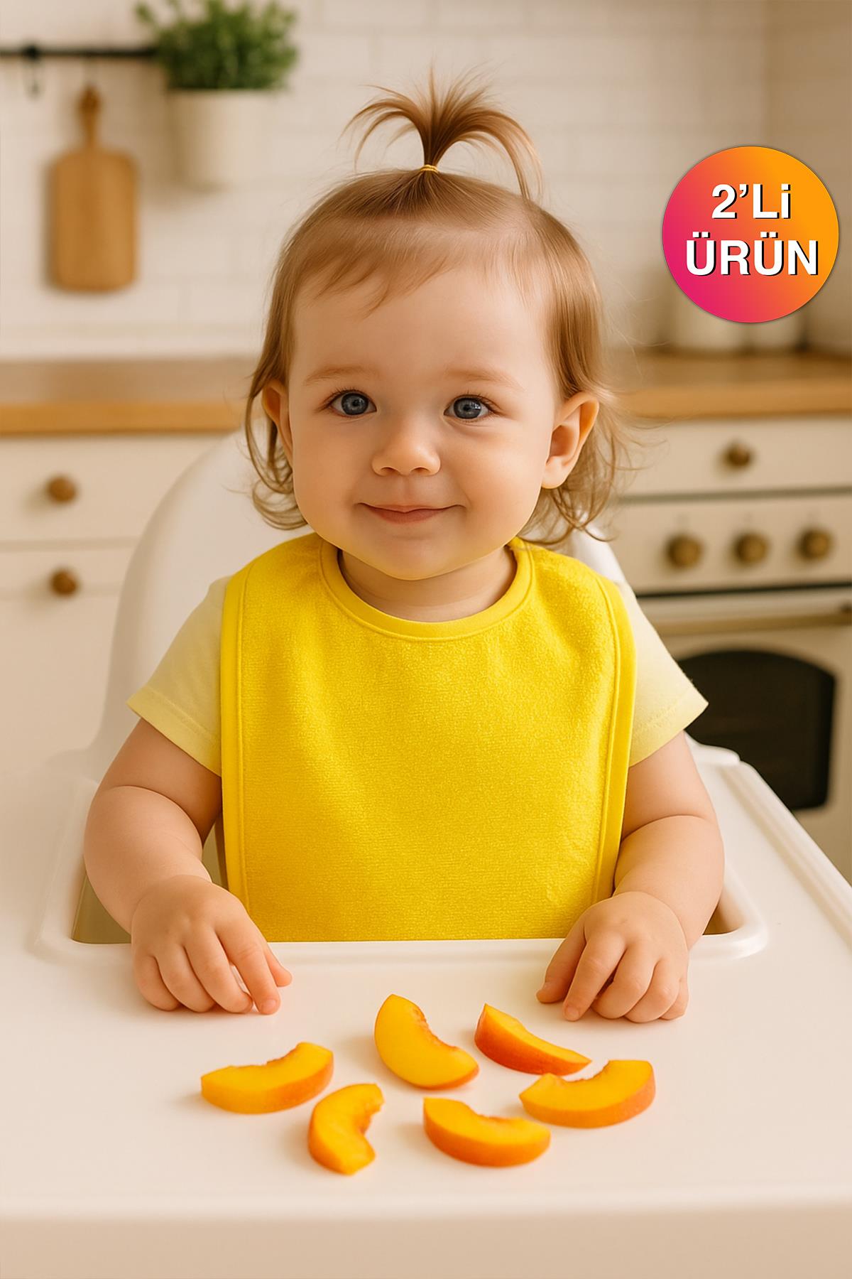 CottonVerse 2'li Bebek Mama Önlüğü – %100 Pamuk Havlu 25x30 cm Sarı - Ender Home