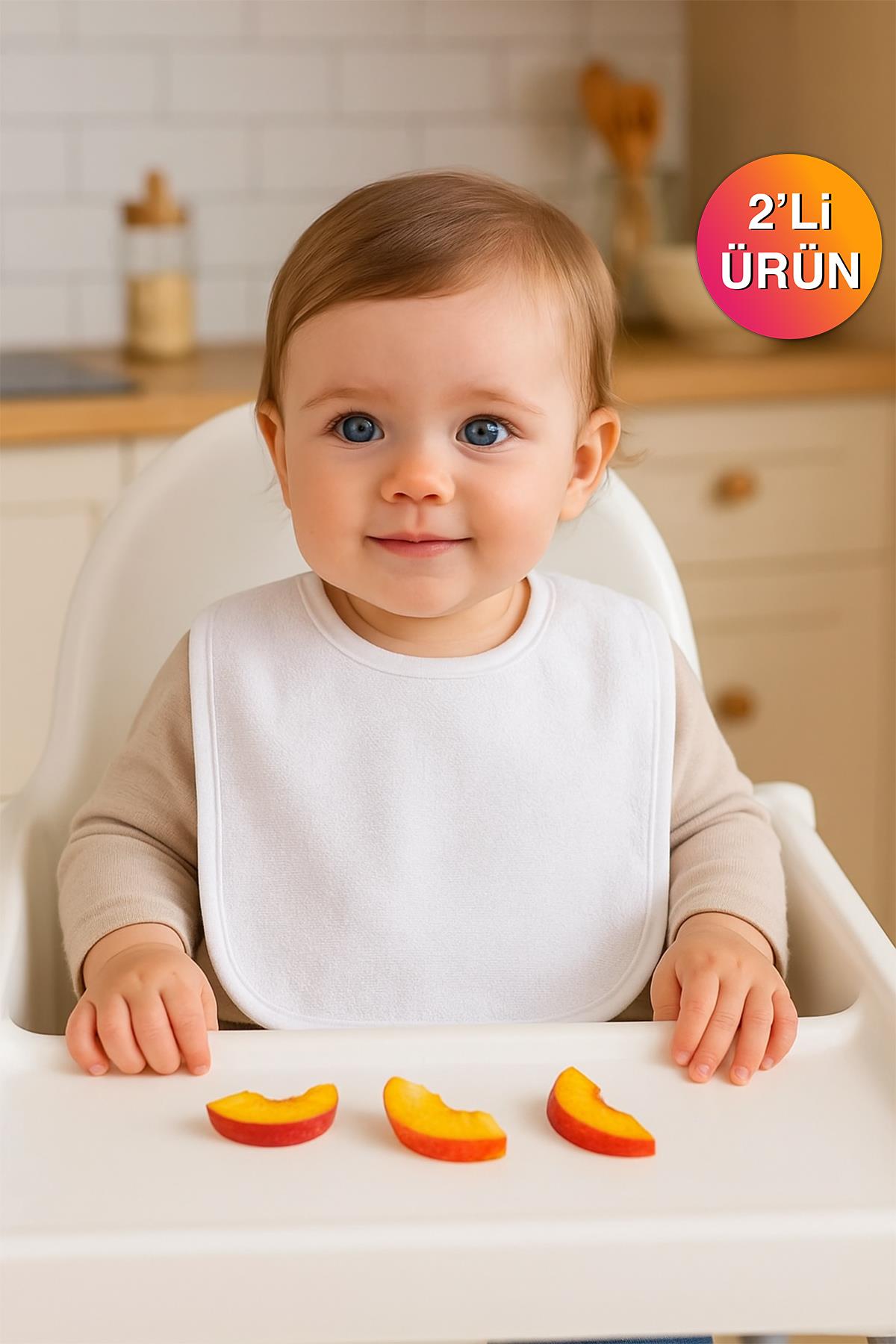 CottonVerse 2'li Bebek Mama Önlüğü – Sıvı Geçirmez %100 Pamuk Havlu 25x40 cm Beyaz - Ender Home