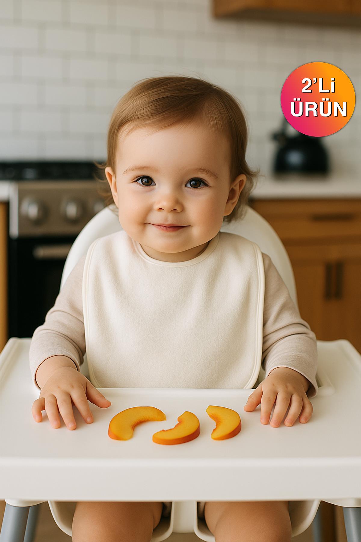 CottonVerse 2'li Bebek Mama Önlüğü – Sıvı Geçirmez %100 Pamuk Havlu 25x40 cm Ekru - Ender Home