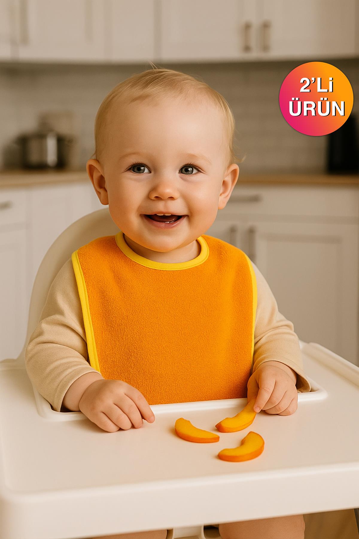 CottonVerse 2'li Bebek Mama Önlüğü – Sıvı Geçirmez %100 Pamuk Havlu 25x40 cm Oranj - Ender Home