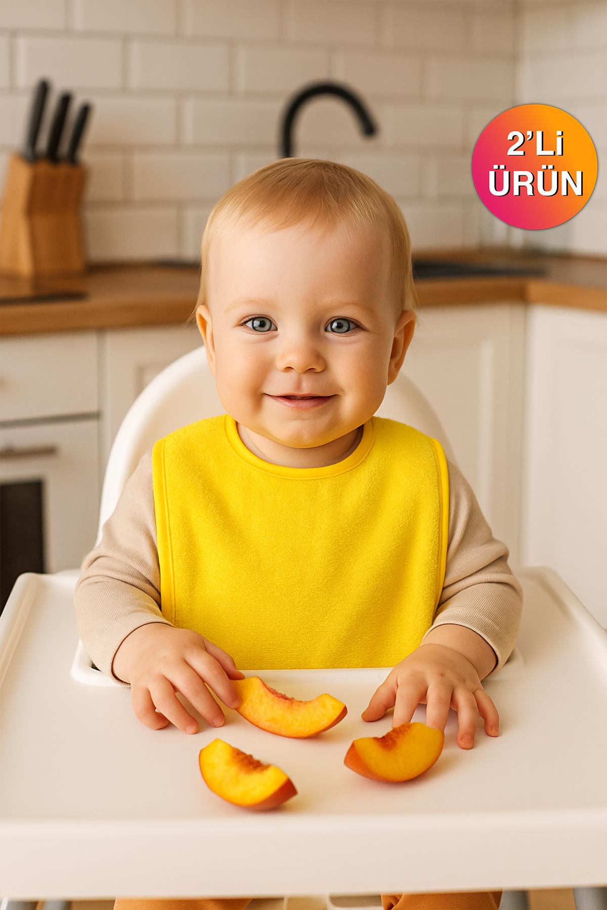 CottonVerse 2'li Bebek Mama Önlüğü – Sıvı Geçirmez %100 Pamuk Havlu 25x40 cm Sarı - Ender Home