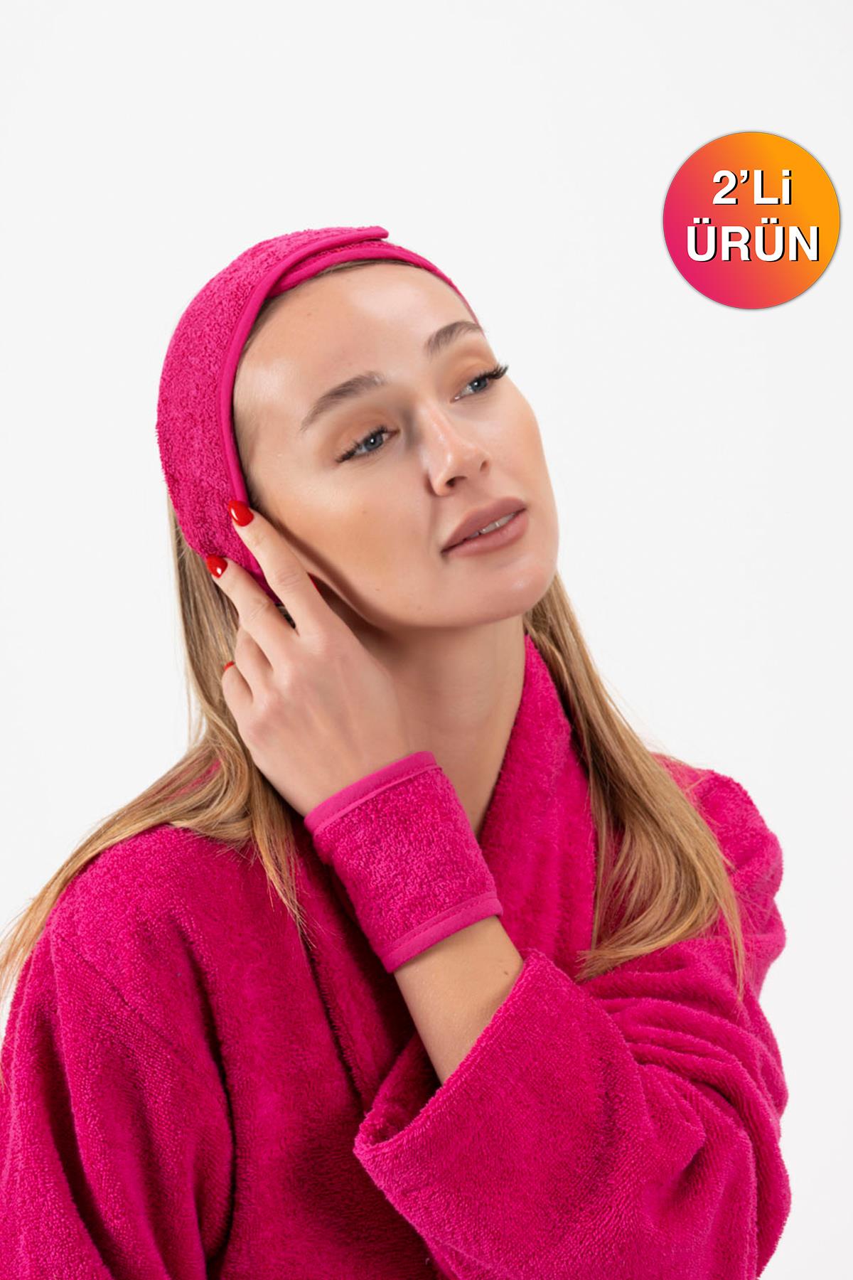 CottonVerse 2'li Havlu Bilek Bandı – %100 Pamuk ve Süper Emici Fuşya - Ender Home