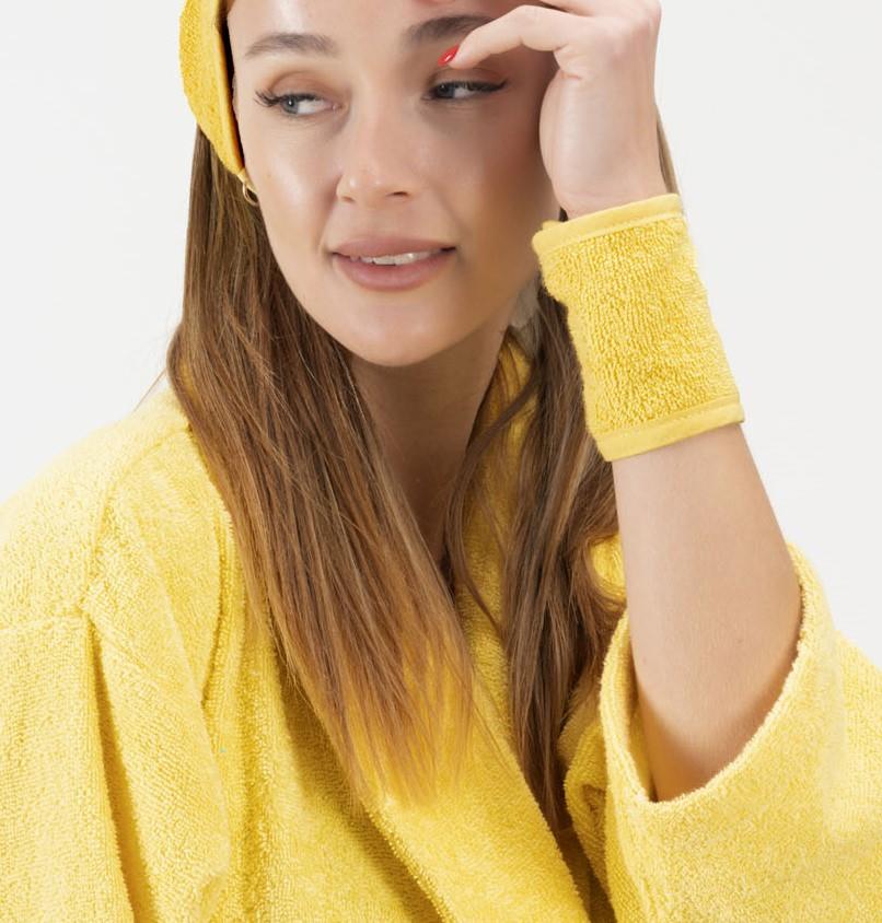 CottonVerse 2'li Havlu Bilek Bandı – %100 Pamuk ve Süper Emici Sarı - Ender Home