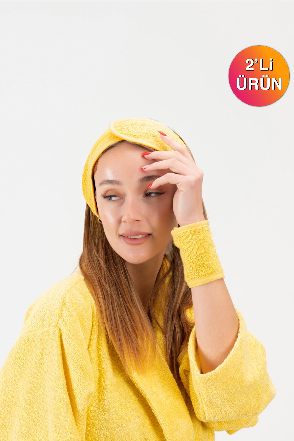 CottonVerse 2'li Havlu Bilek Bandı – %100 Pamuk ve Süper Emici Sarı - Ender Home