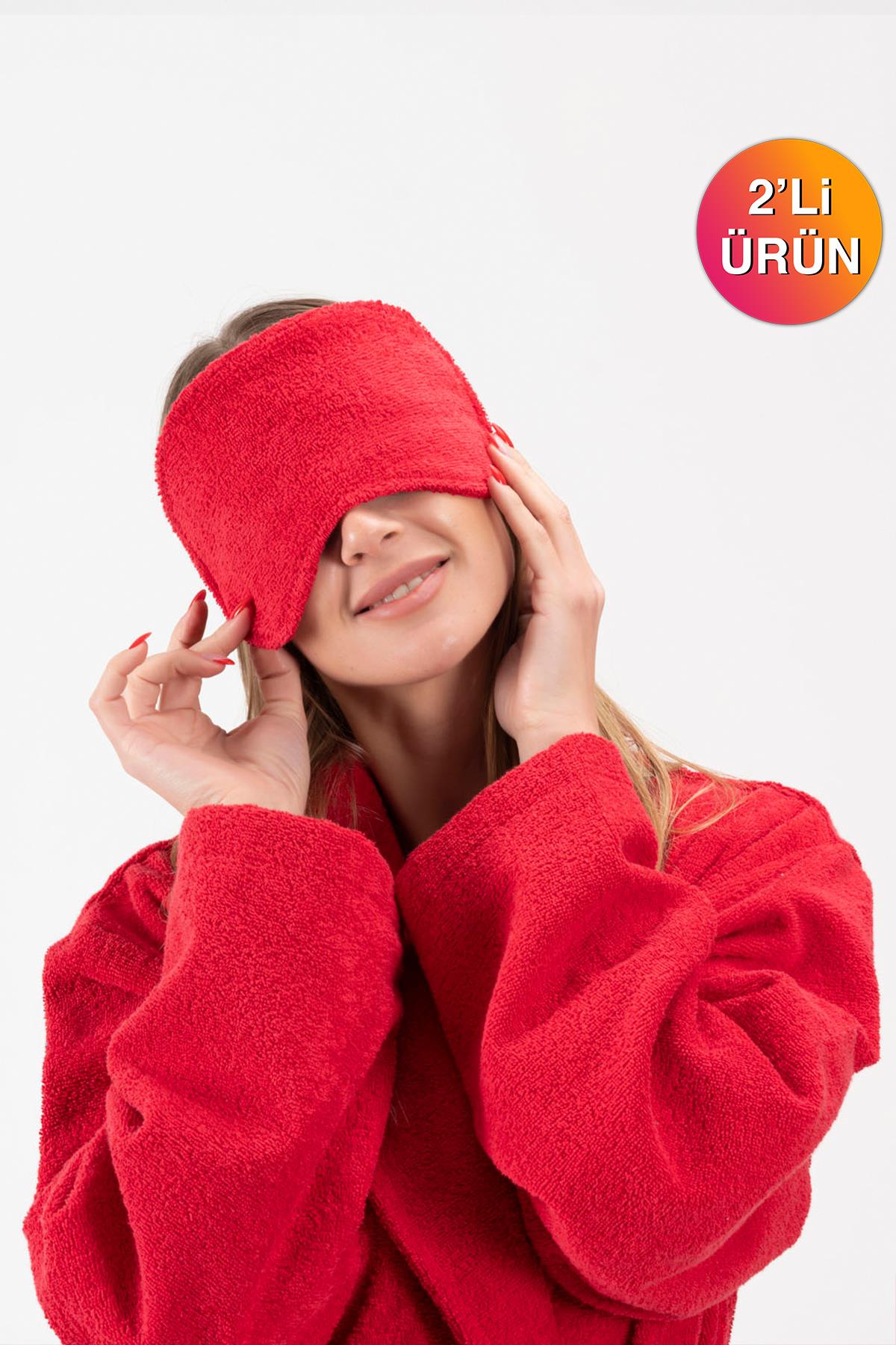 CottonVerse 2'li Havlu Göz Bandı – %100 Pamuk ve Süper Emici Kırmızı - Ender Home