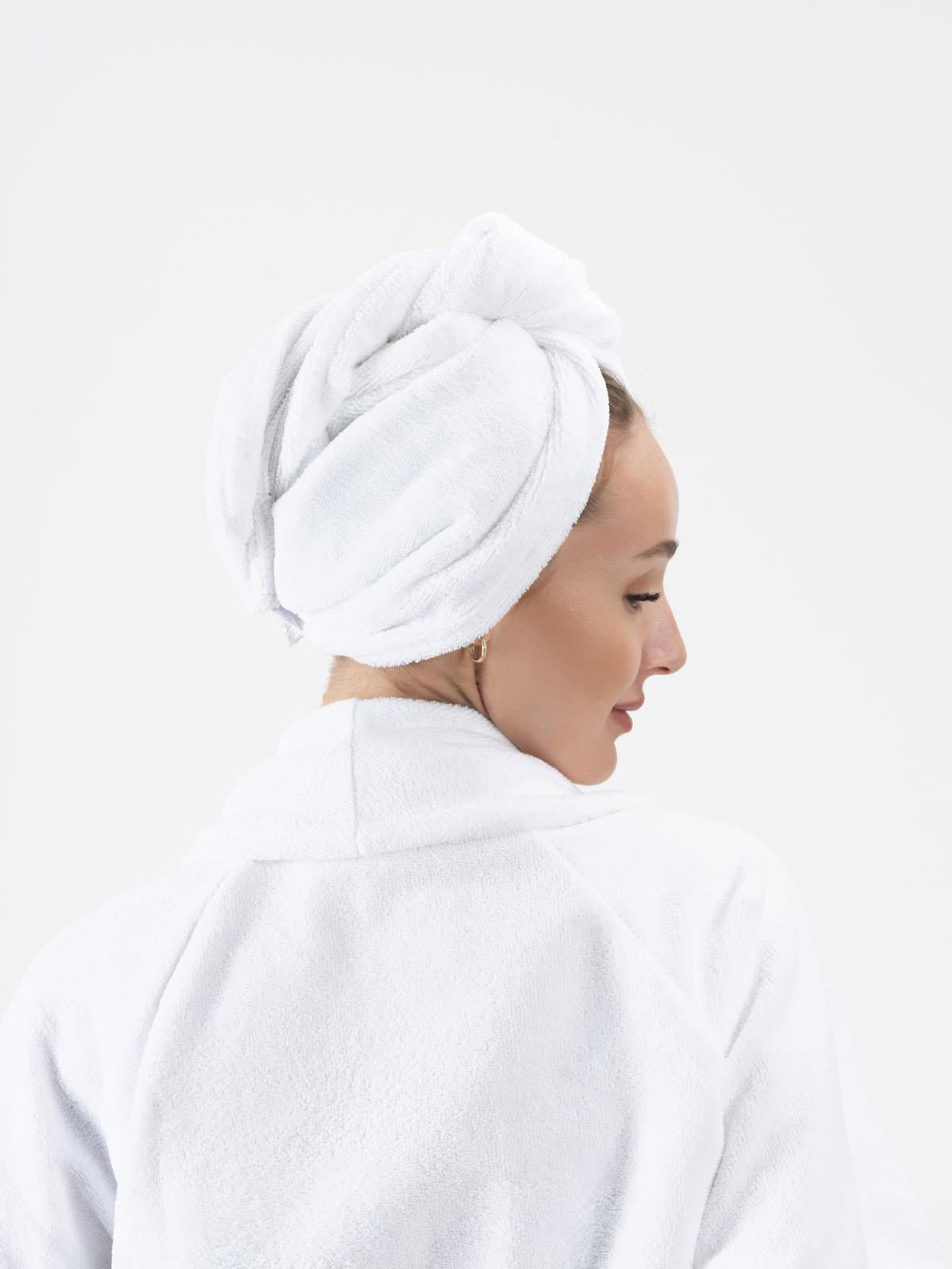 CottonVerse 3'lü Bornoz Seti - %100 Pamuk Bornoz , Saç Bonesi , Saç Bandı Unısex Beyaz - Ender Home