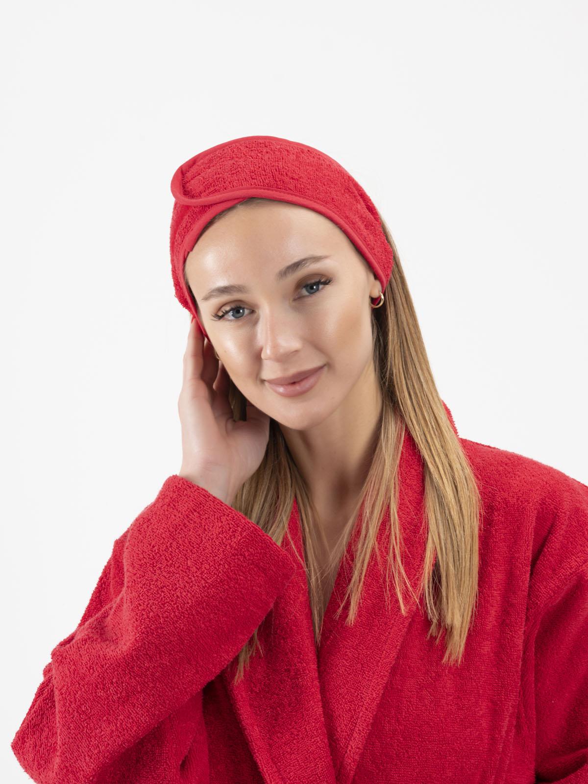 CottonVerse 3'lü Bornoz Seti - %100 Pamuk Bornoz , Saç Bonesi , Saç Bandı Unısex Kırmızı - Ender Home