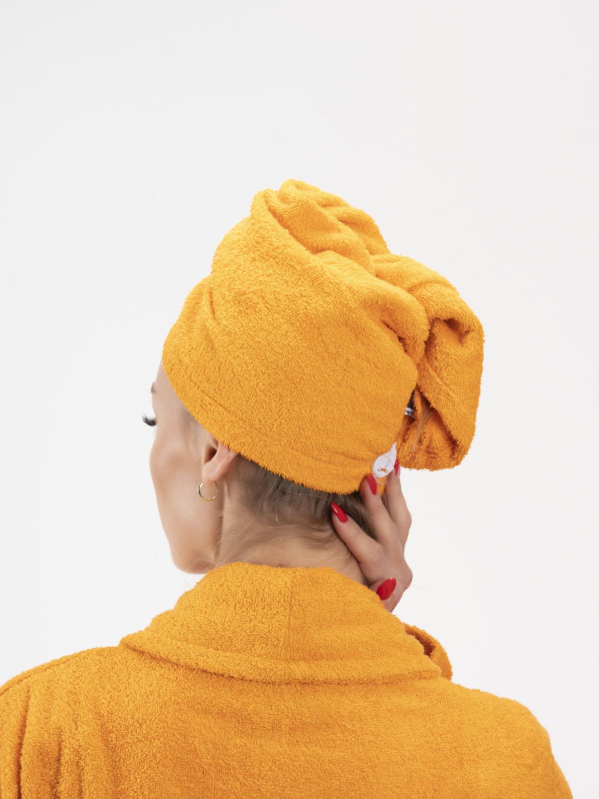 CottonVerse 3'lü Bornoz Seti - %100 Pamuk Bornoz , Saç Bonesi , Saç Bandı Unısex Oranj - Ender Home