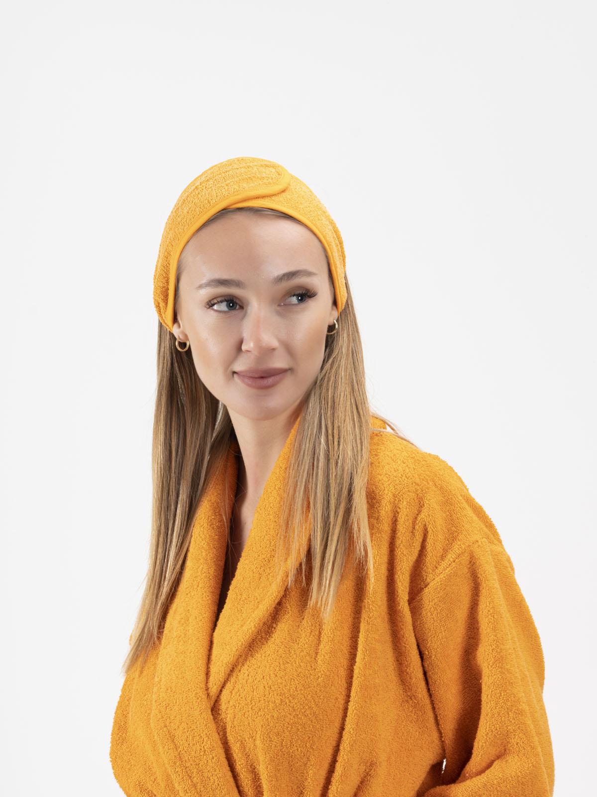 CottonVerse 3'lü Bornoz Seti - %100 Pamuk Bornoz , Saç Bonesi , Saç Bandı Unısex Oranj - Ender Home