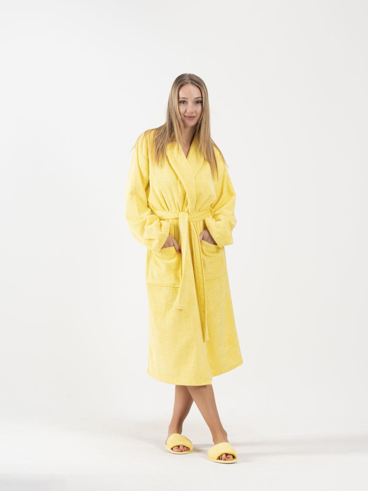 CottonVerse 3'lü Bornoz Seti - %100 Pamuk Bornoz , Saç Bonesi , Saç Bandı Unısex Sarı - Ender Home