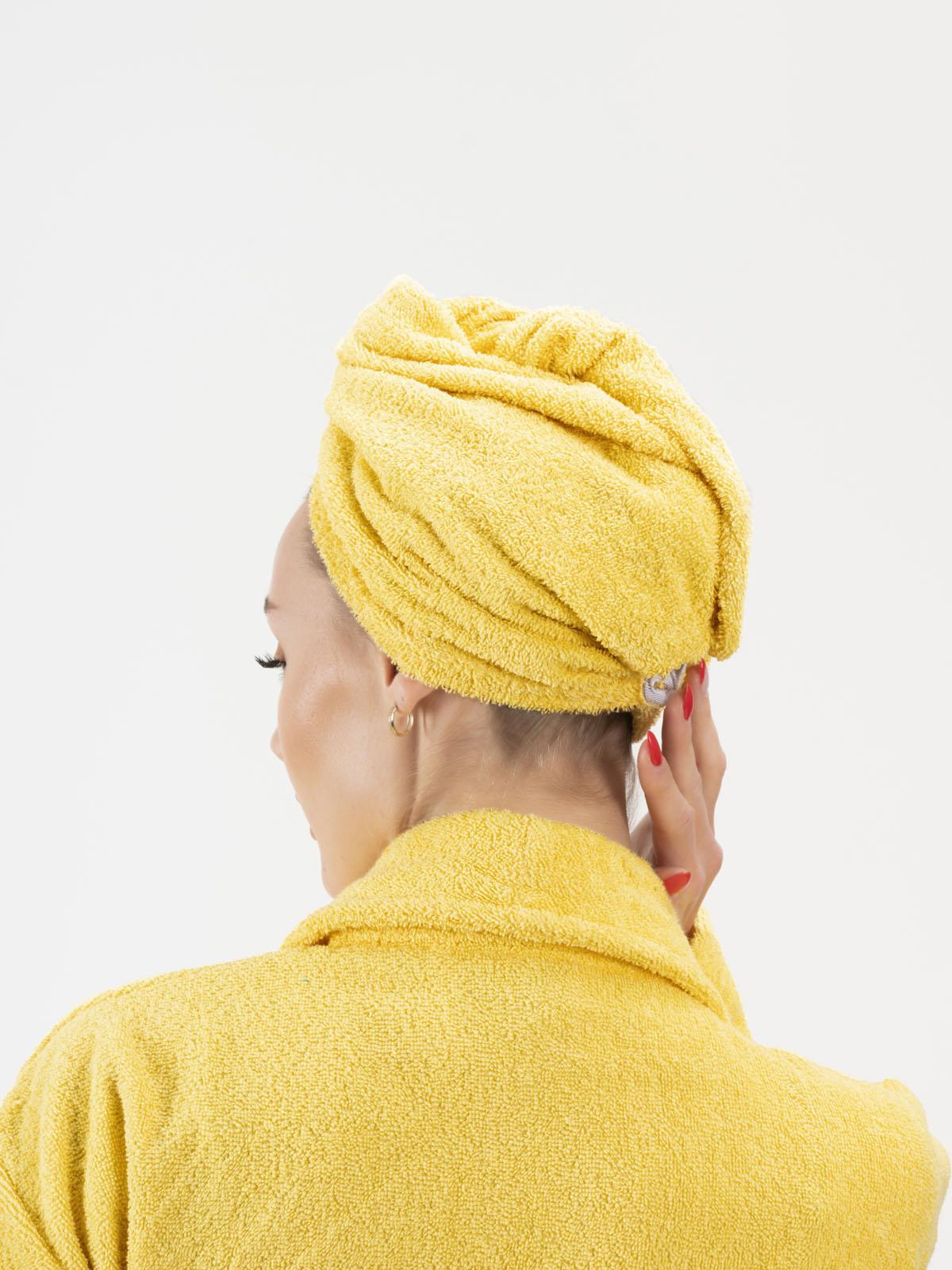 CottonVerse 3'lü Bornoz Seti - %100 Pamuk Bornoz , Saç Bonesi , Saç Bandı Unısex Sarı - Ender Home